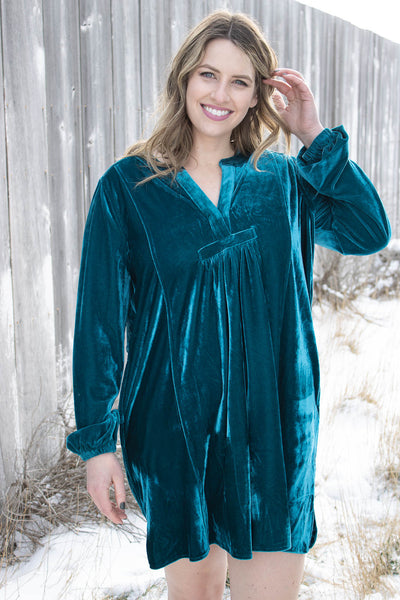 blue velvet tunic dress Valier Velvet Tunic Dress – Cypress Boutique