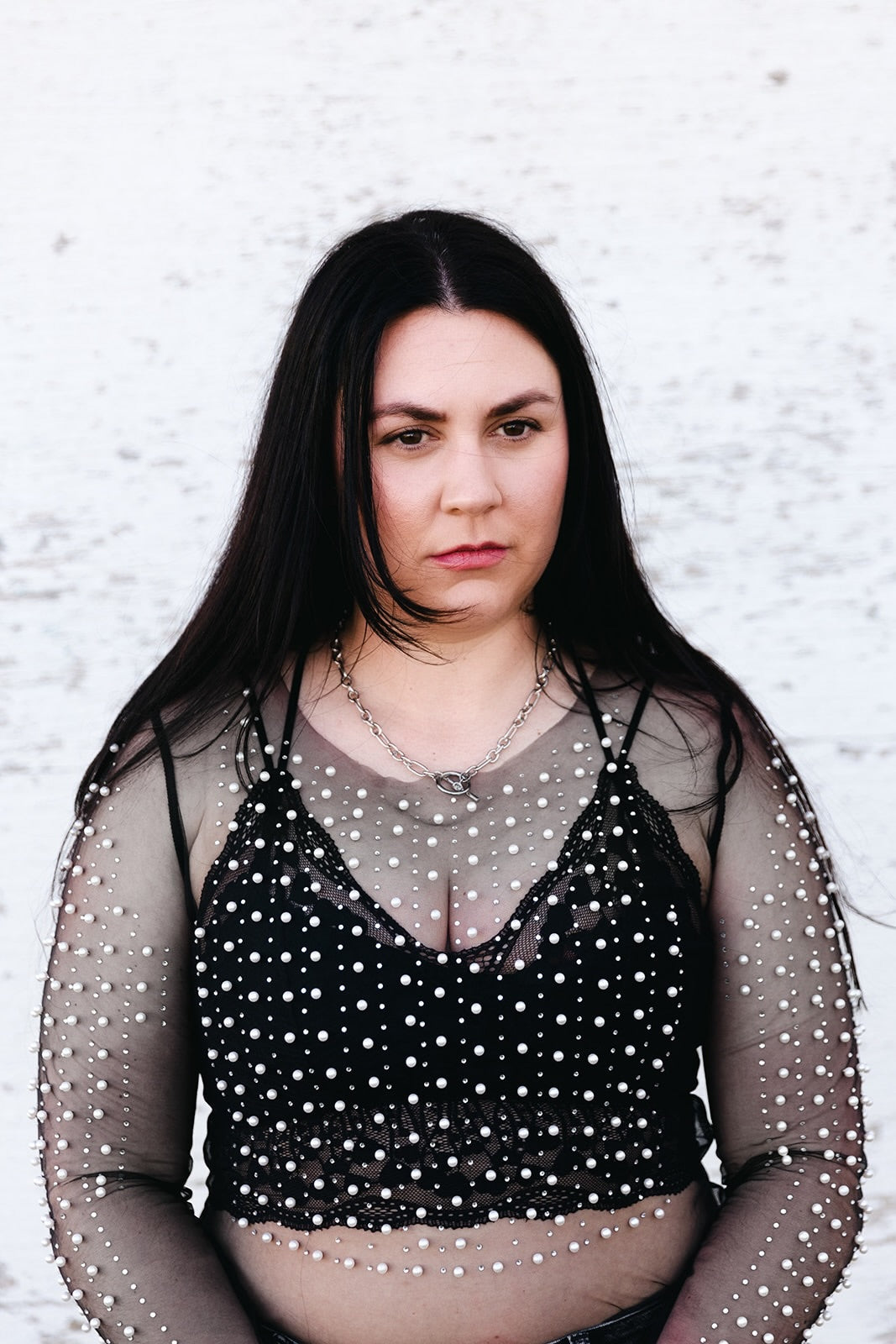 Megan Beaded Mesh Long Sleeve Top