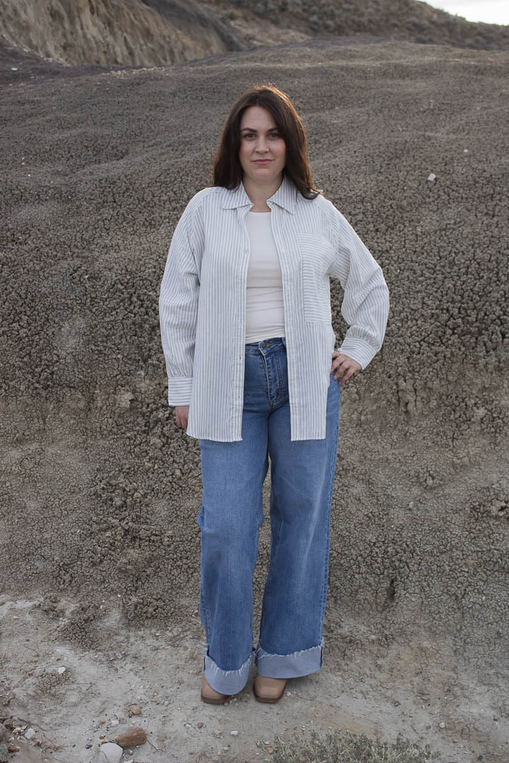 Avery Striped Patch Pocket Big Shirt
