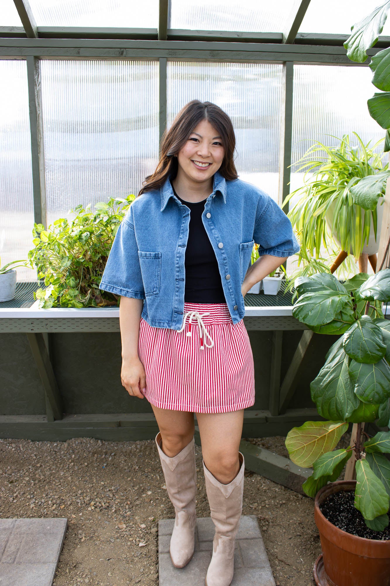 Charlotte Button Front Cropped Denim Jacket