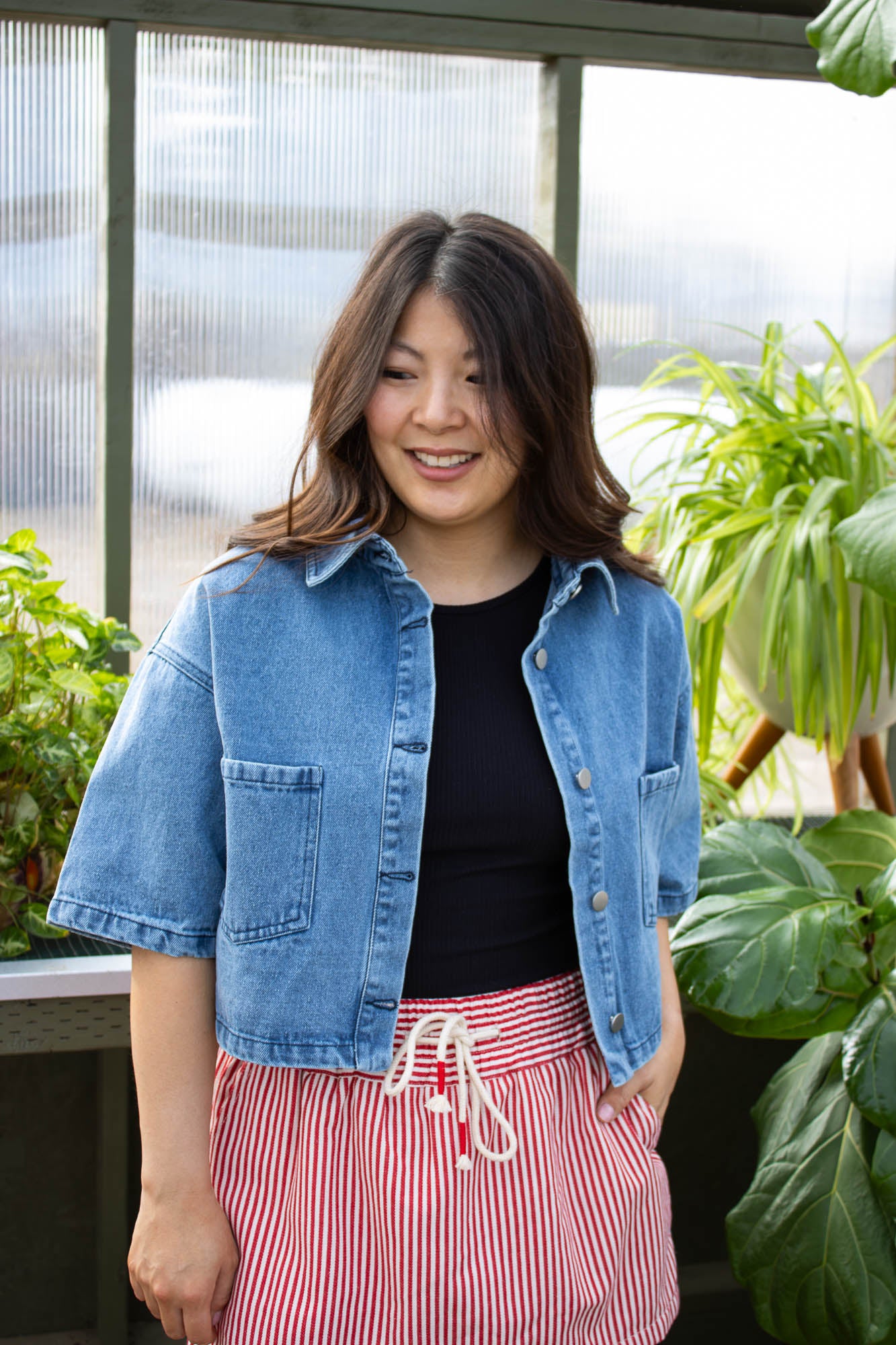 Charlotte Button Front Cropped Denim Jacket