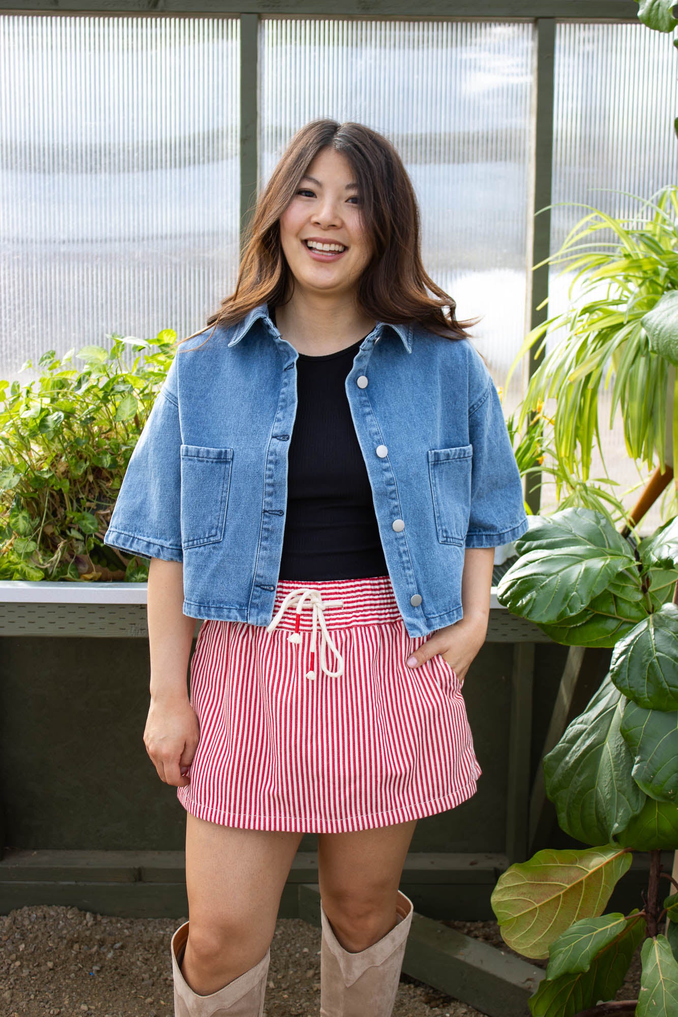 Charlotte Button Front Cropped Denim Jacket