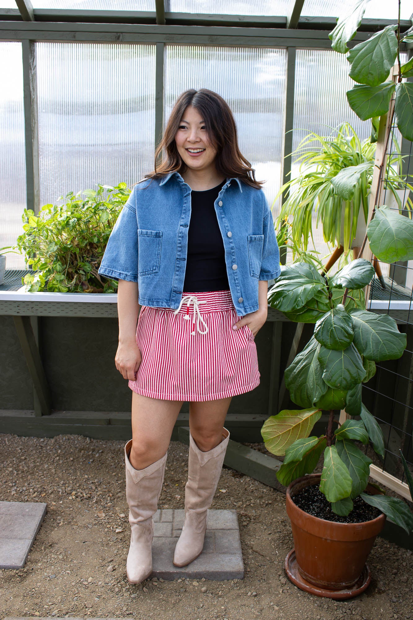 Charlotte Button Front Cropped Denim Jacket