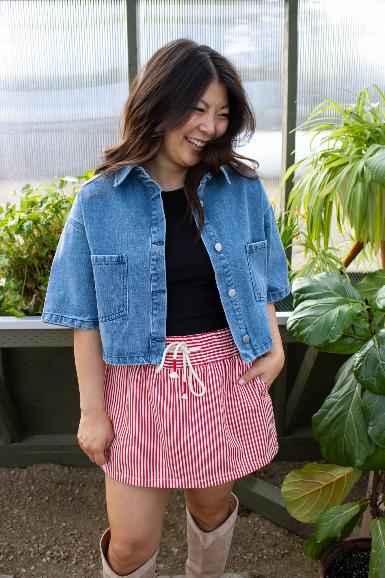 Charlotte Button Front Cropped Denim Jacket