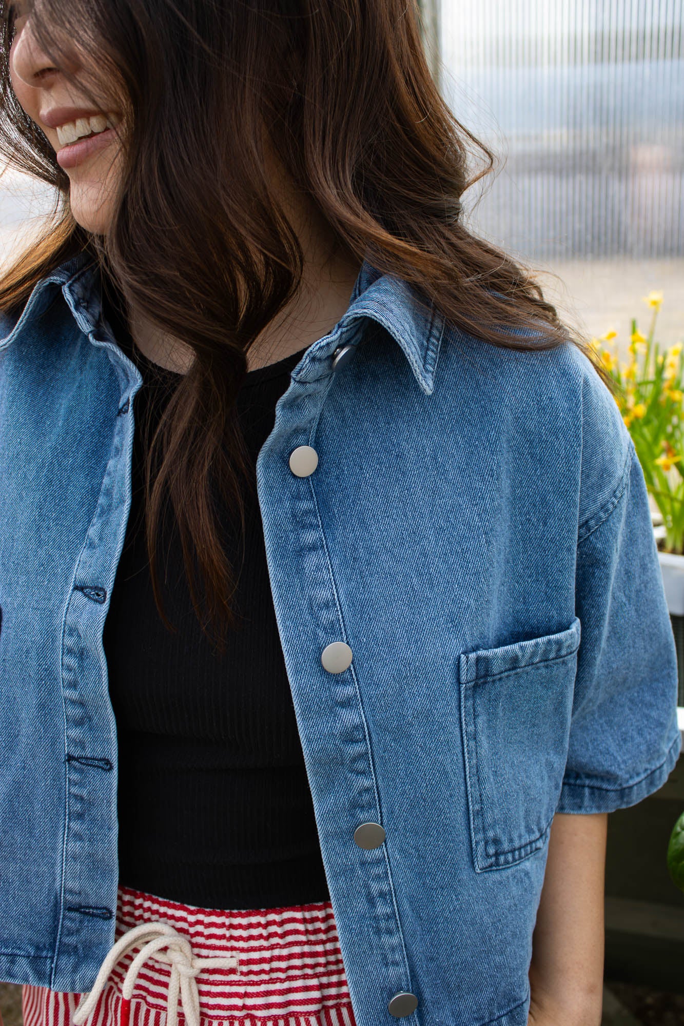 Charlotte Button Front Cropped Denim Jacket