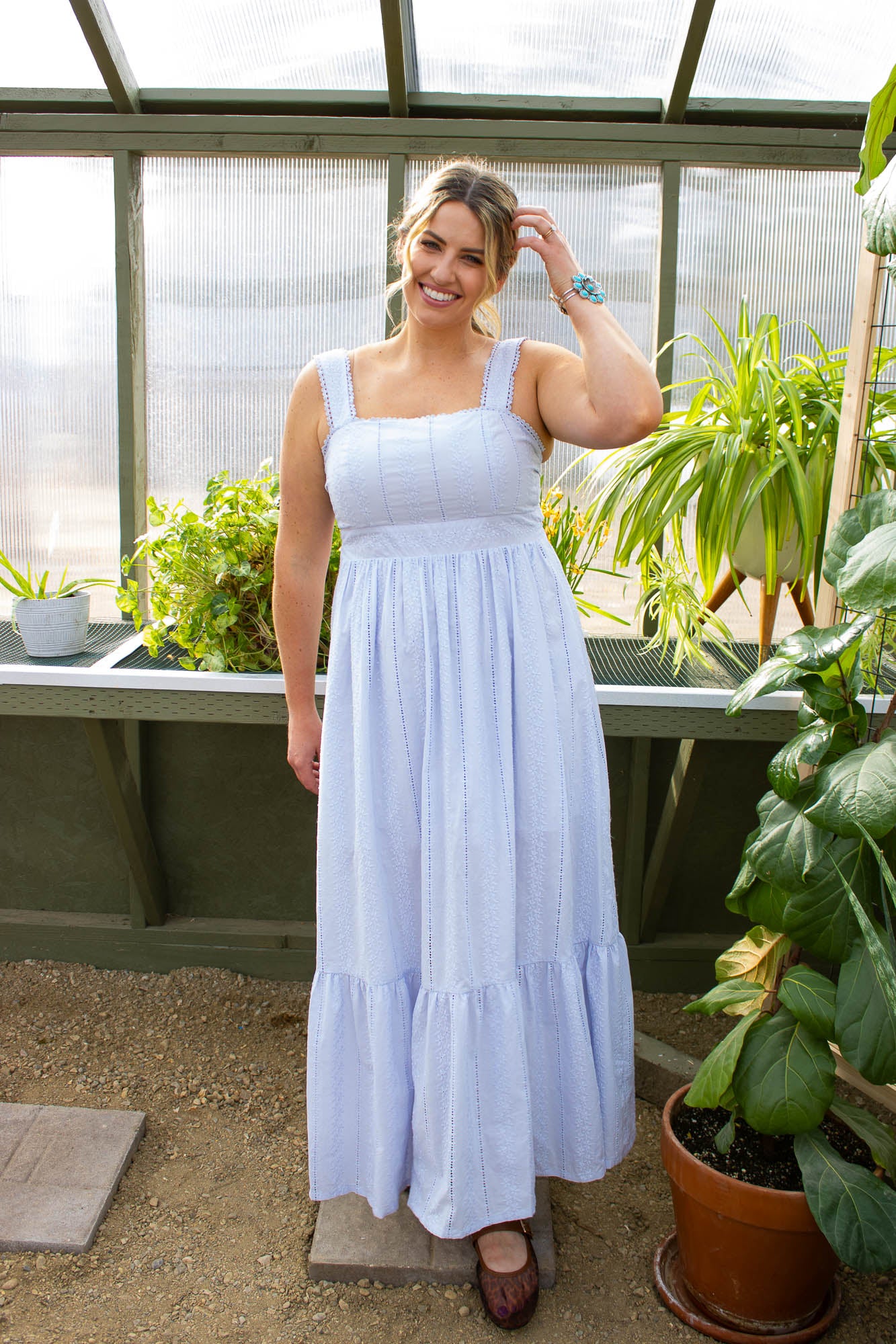 Eilana Eyelet & Lace Maxi Dress