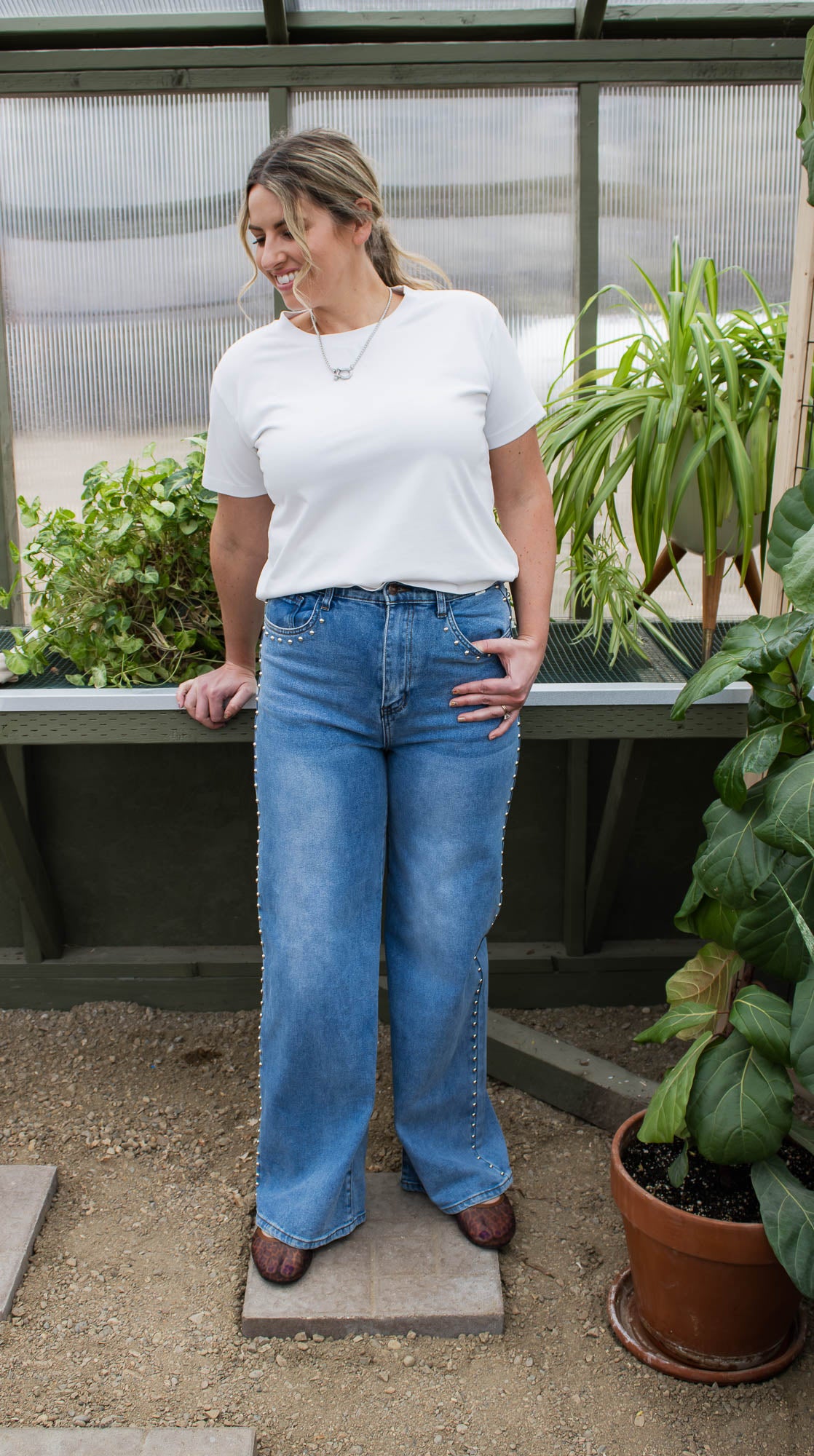 Fort Worth Studded Wide Leg Jeans