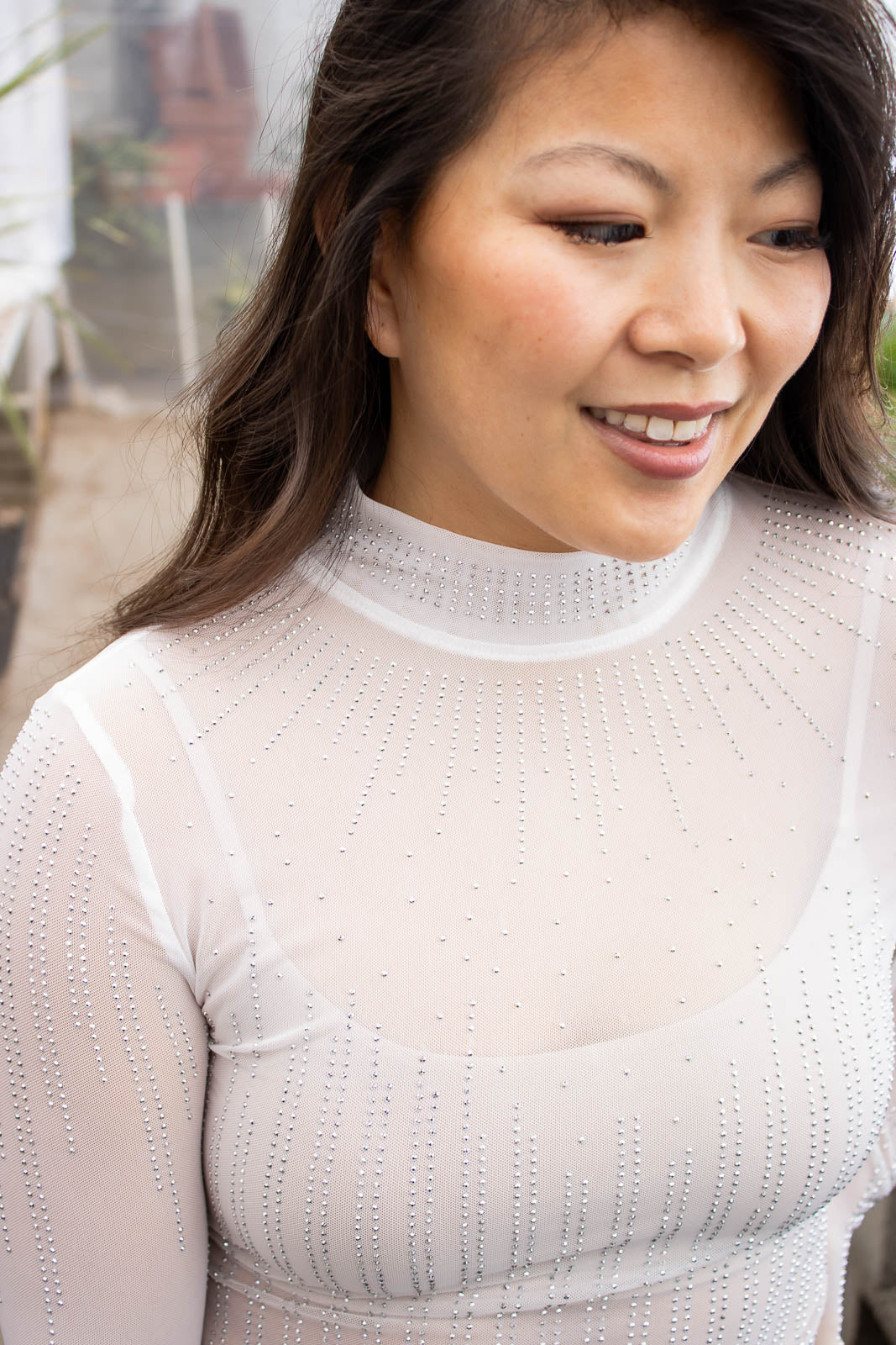 Phoebe Rhinestone Bodysuit-White