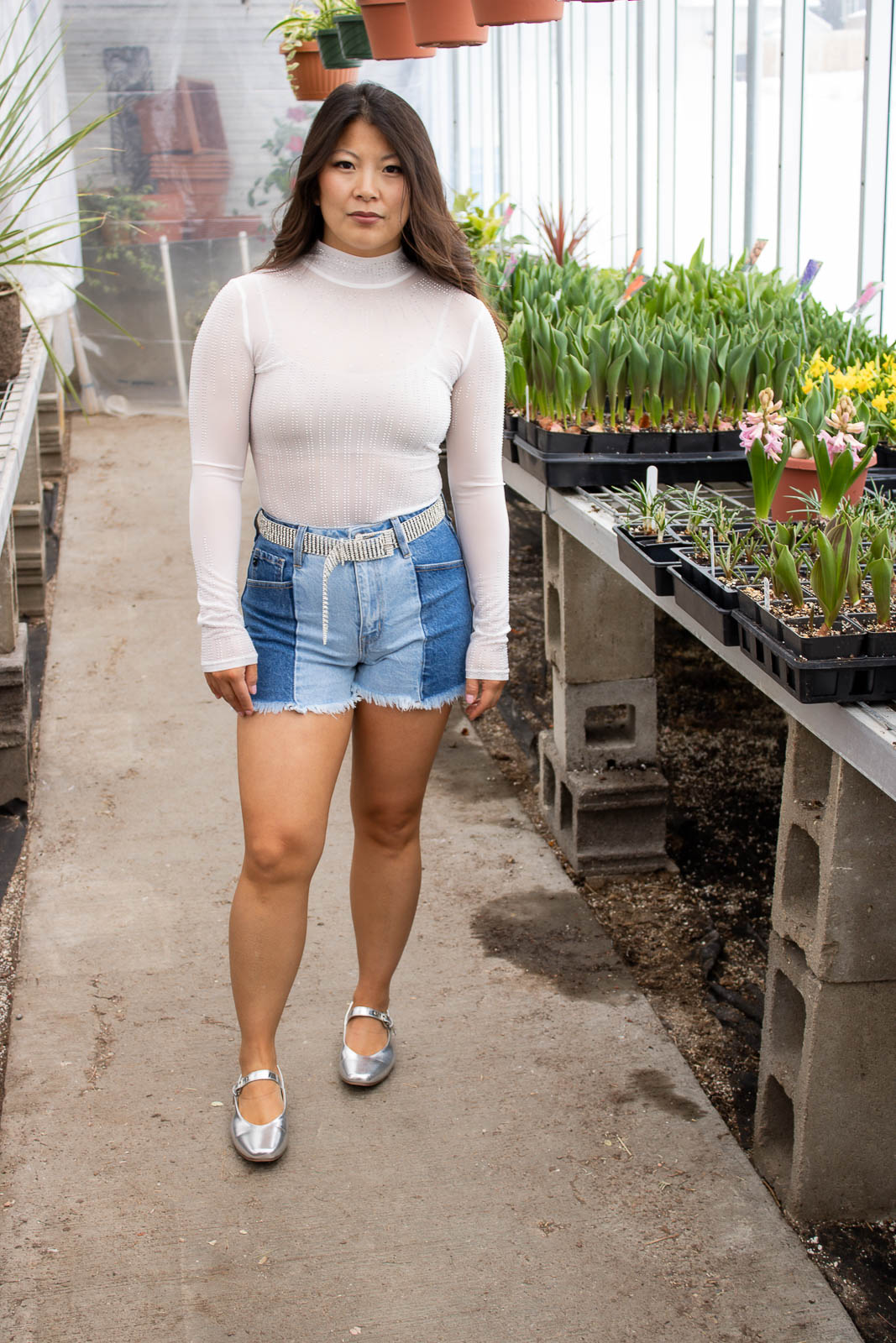 Phoebe Rhinestone Bodysuit-White