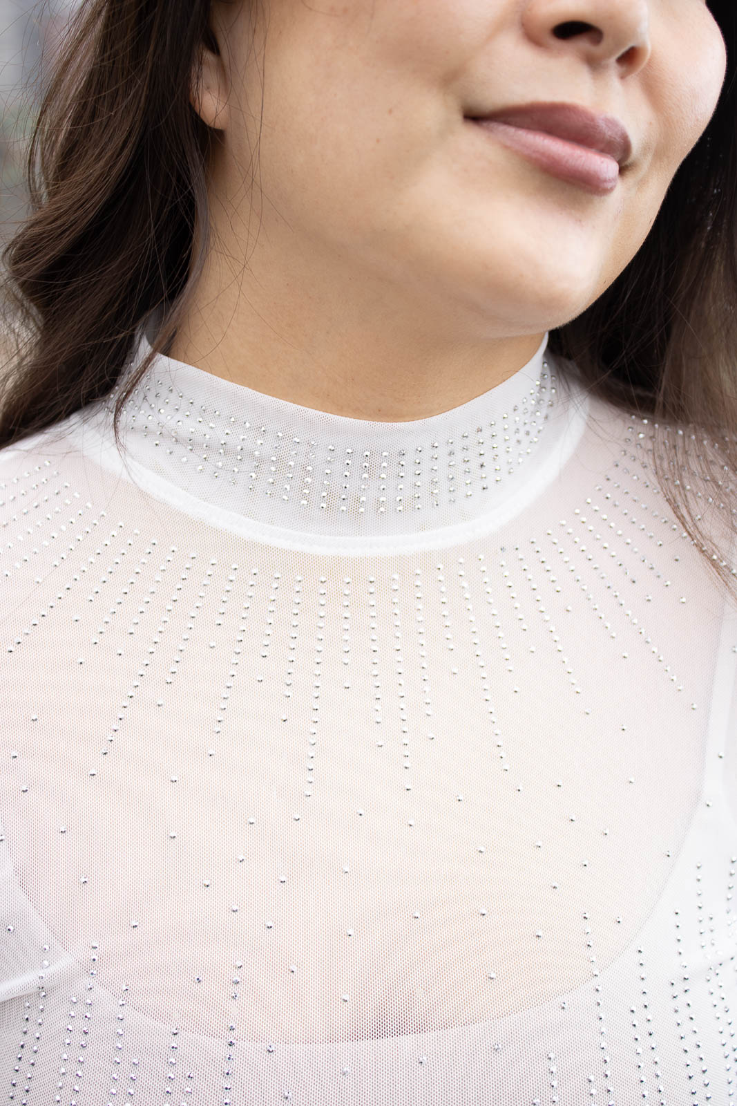 Phoebe Rhinestone Bodysuit-White