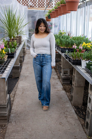 Mesa Side Piping Wide Leg Crop Jeans