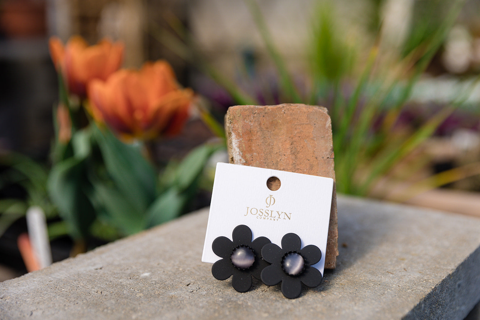 Amber Flower Petal Earrings Black