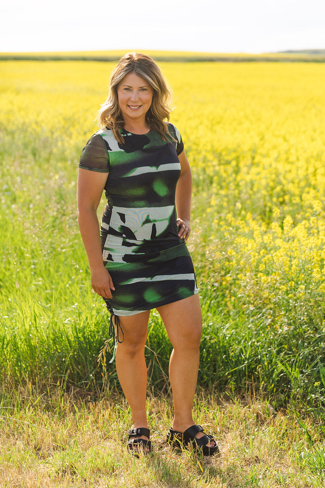 Avril Abstract Print Mesh Dress