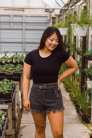 Lia Cropped Rib Knit Tank Black