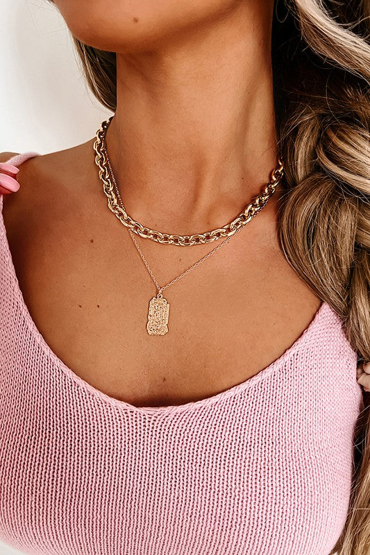 Geometric detail double chain necklace