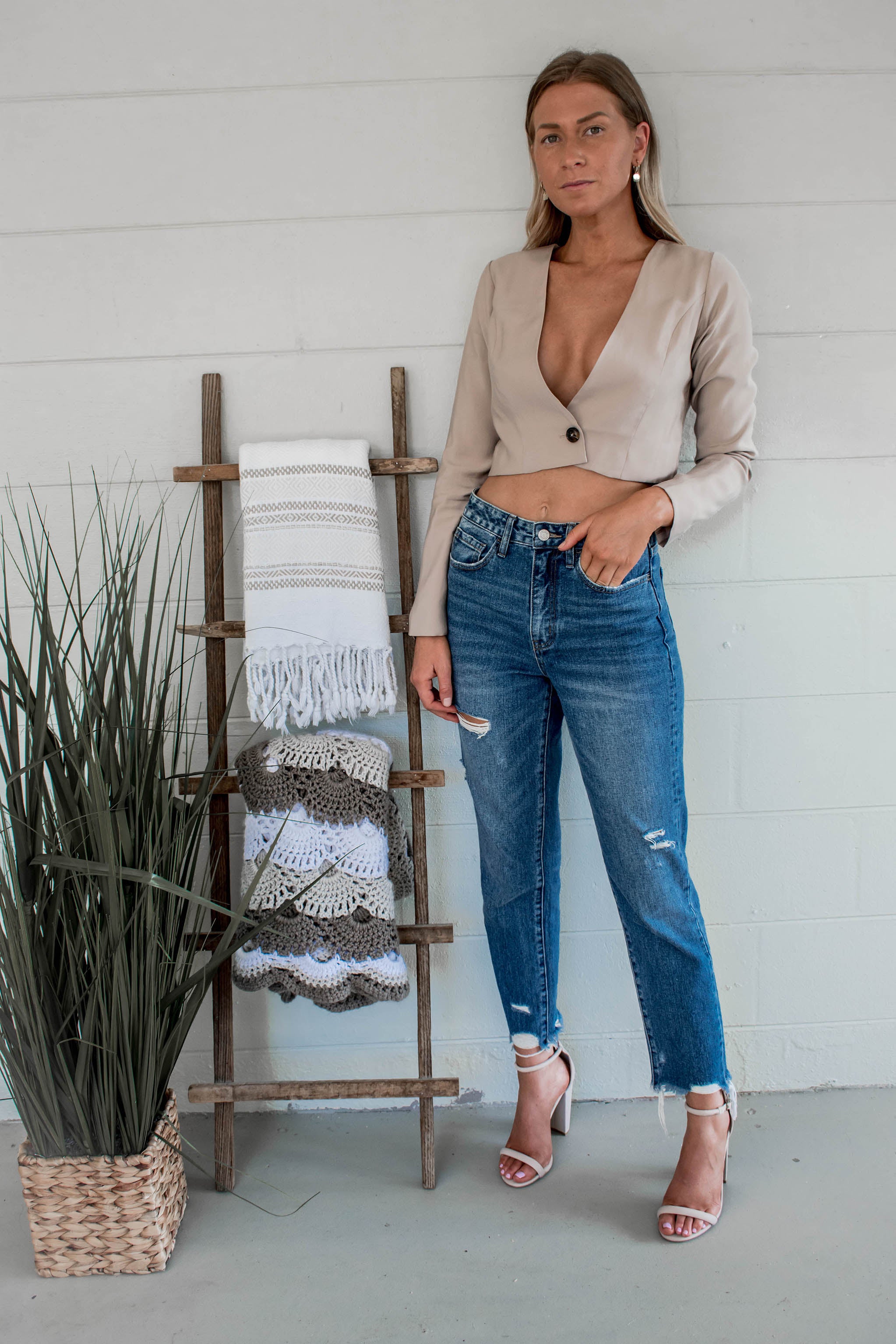 Blake Cropped Long Sleeve Button Top