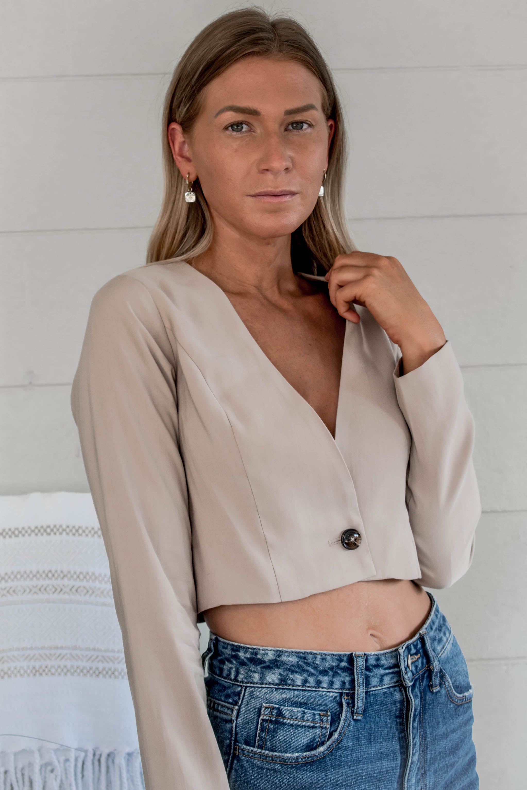 Blake Cropped Long Sleeve Button Top