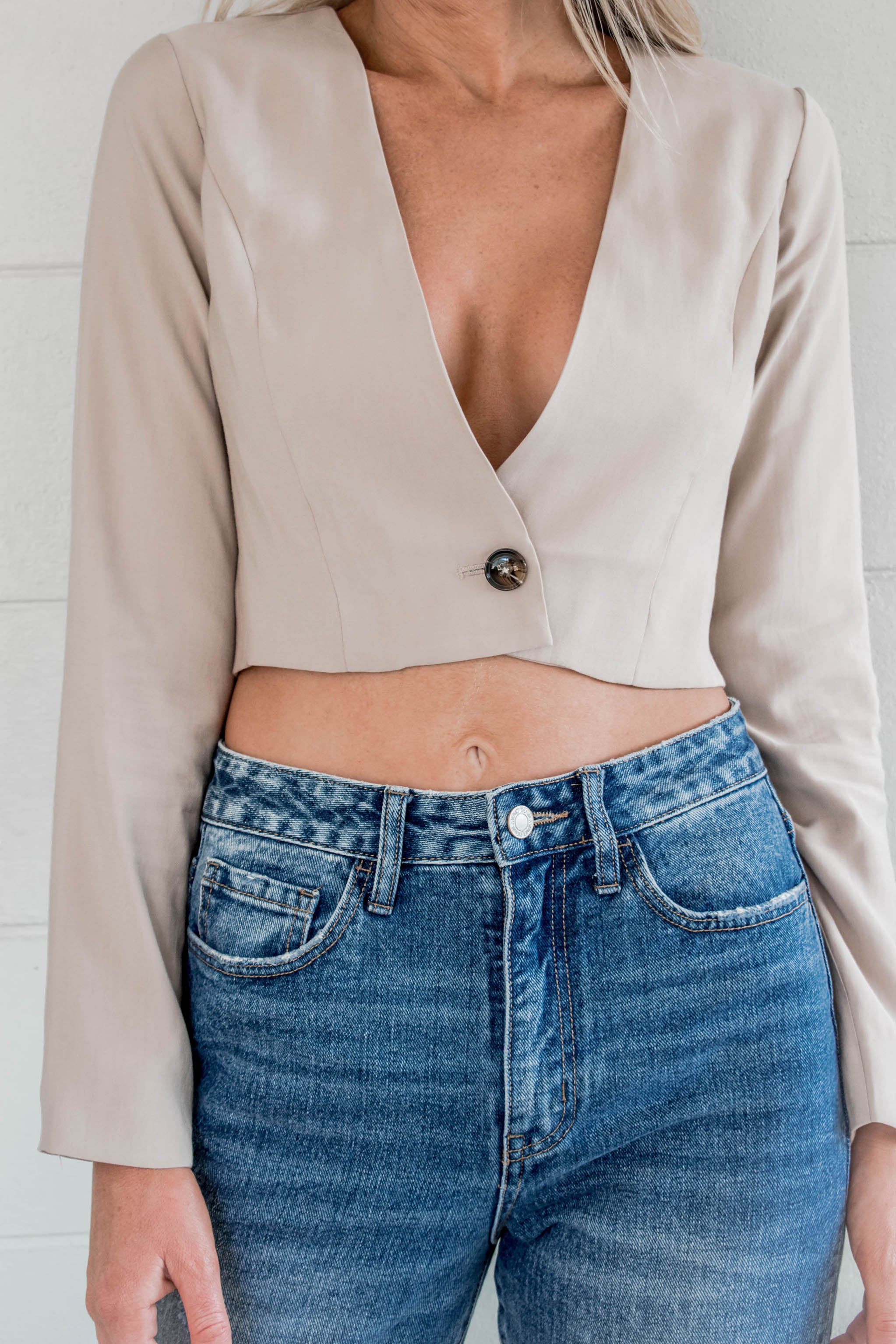 Blake Cropped Long Sleeve Button Top