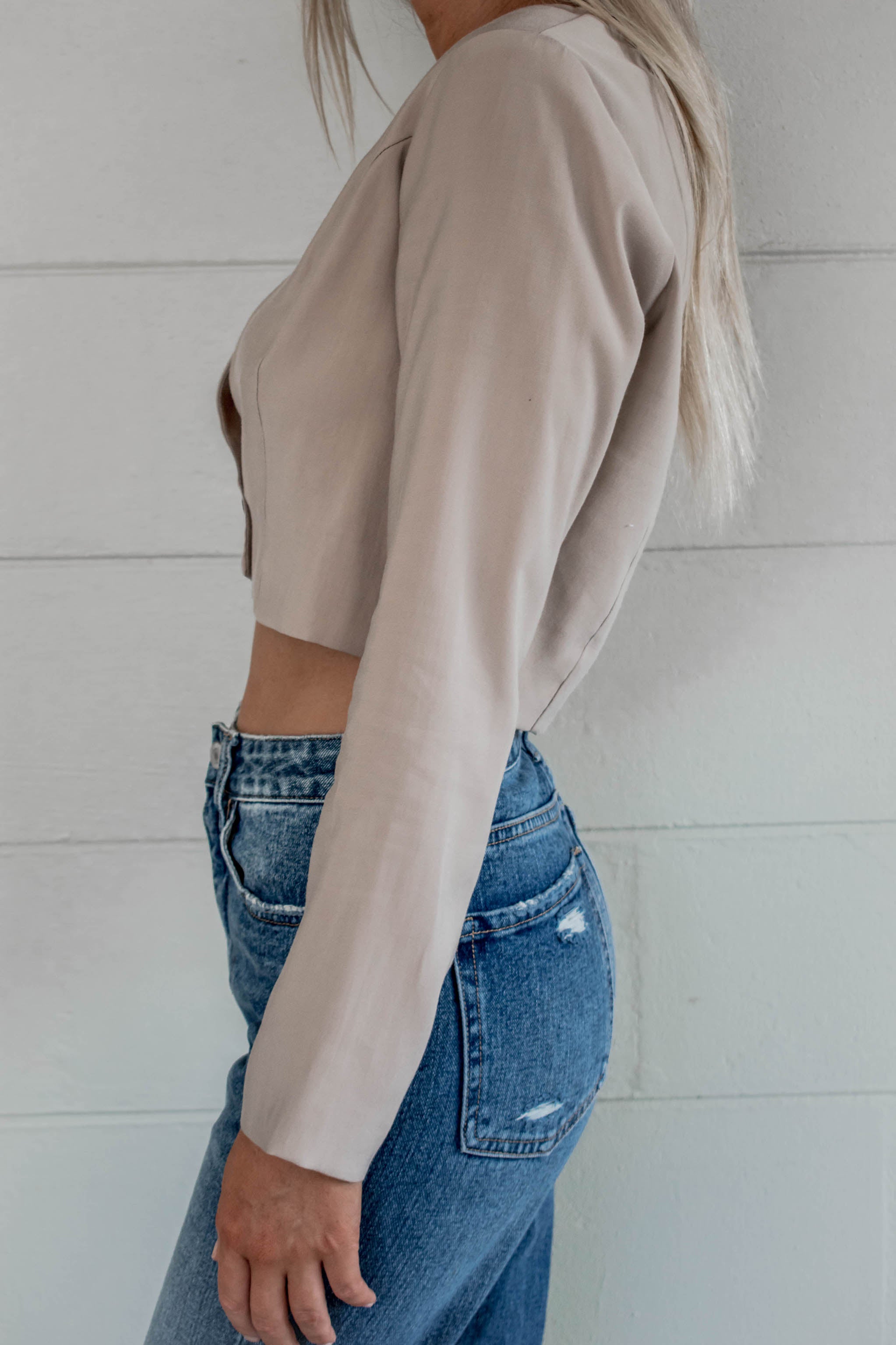 Blake Cropped Long Sleeve Button Top