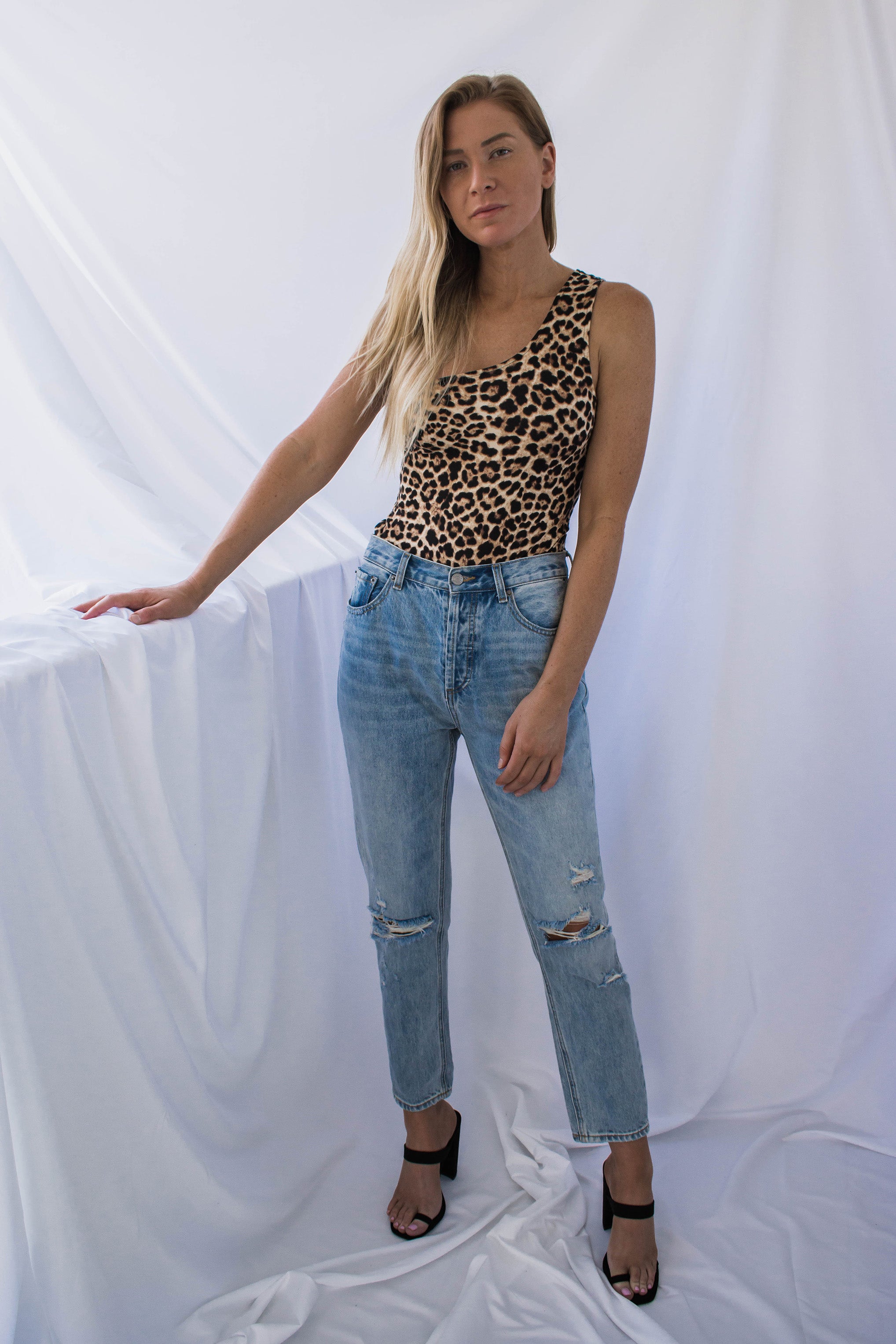 Adrian One Shoulder Leopard Bodysuit