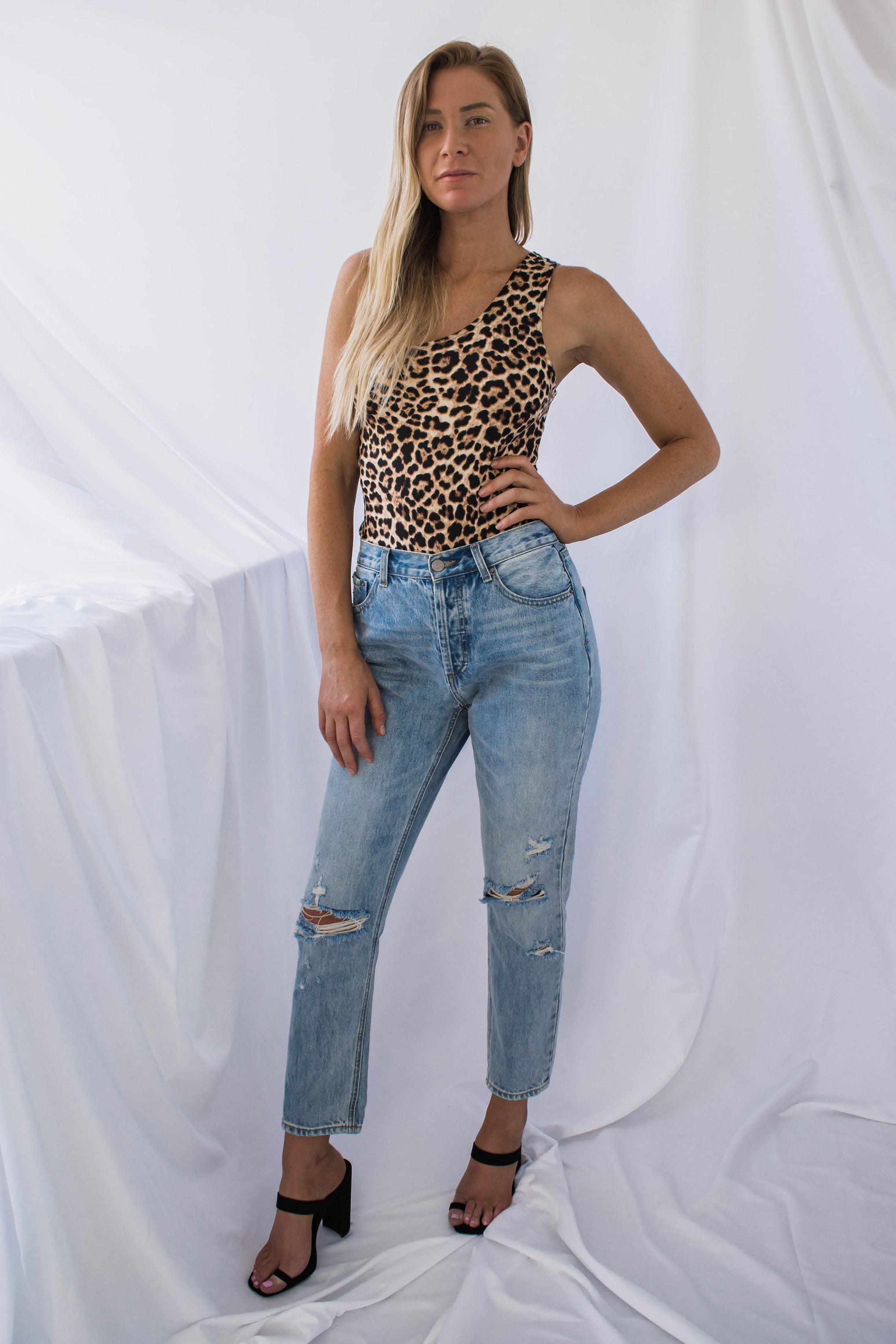 Adrian One Shoulder Leopard Bodysuit