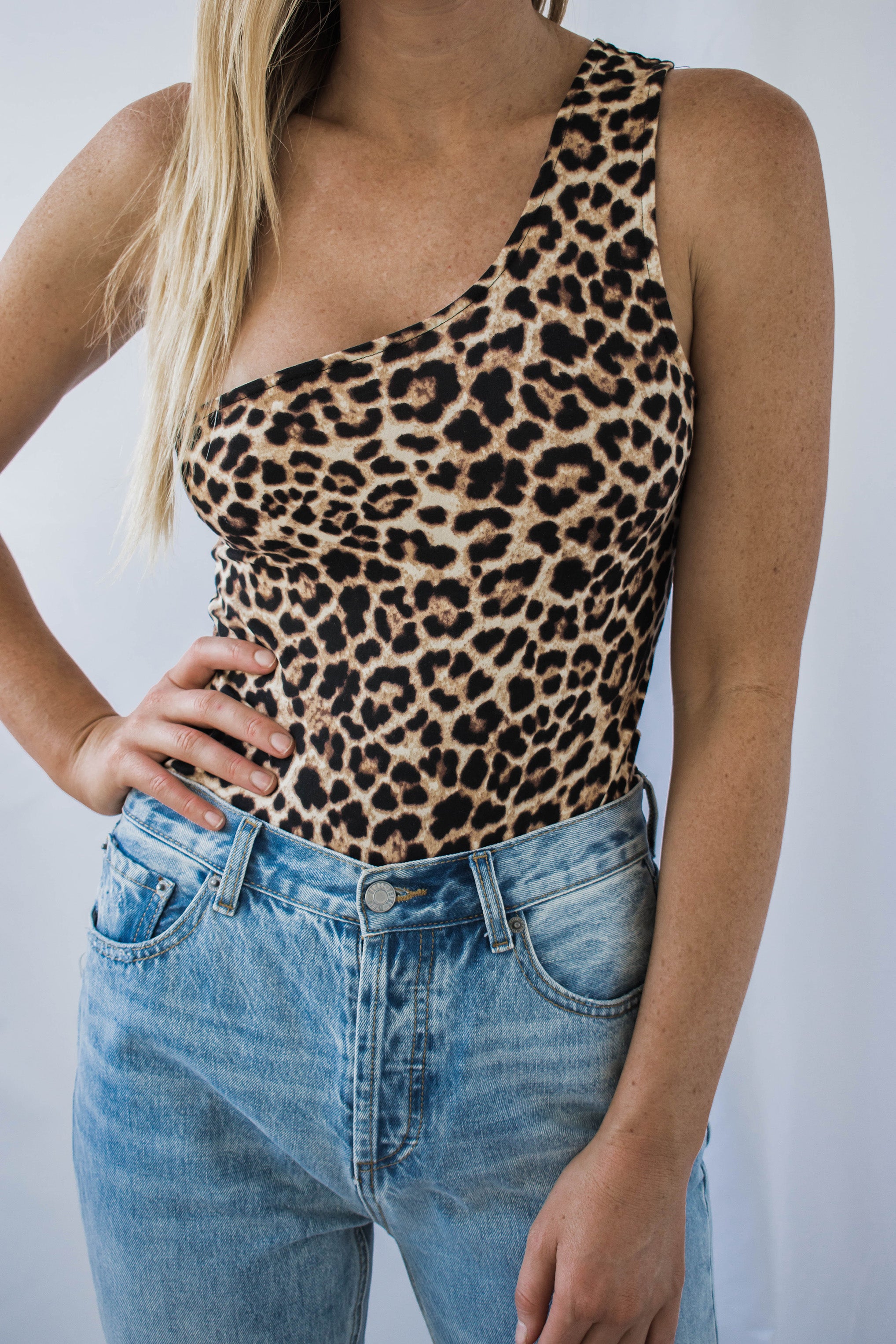 Adrian One Shoulder Leopard Bodysuit