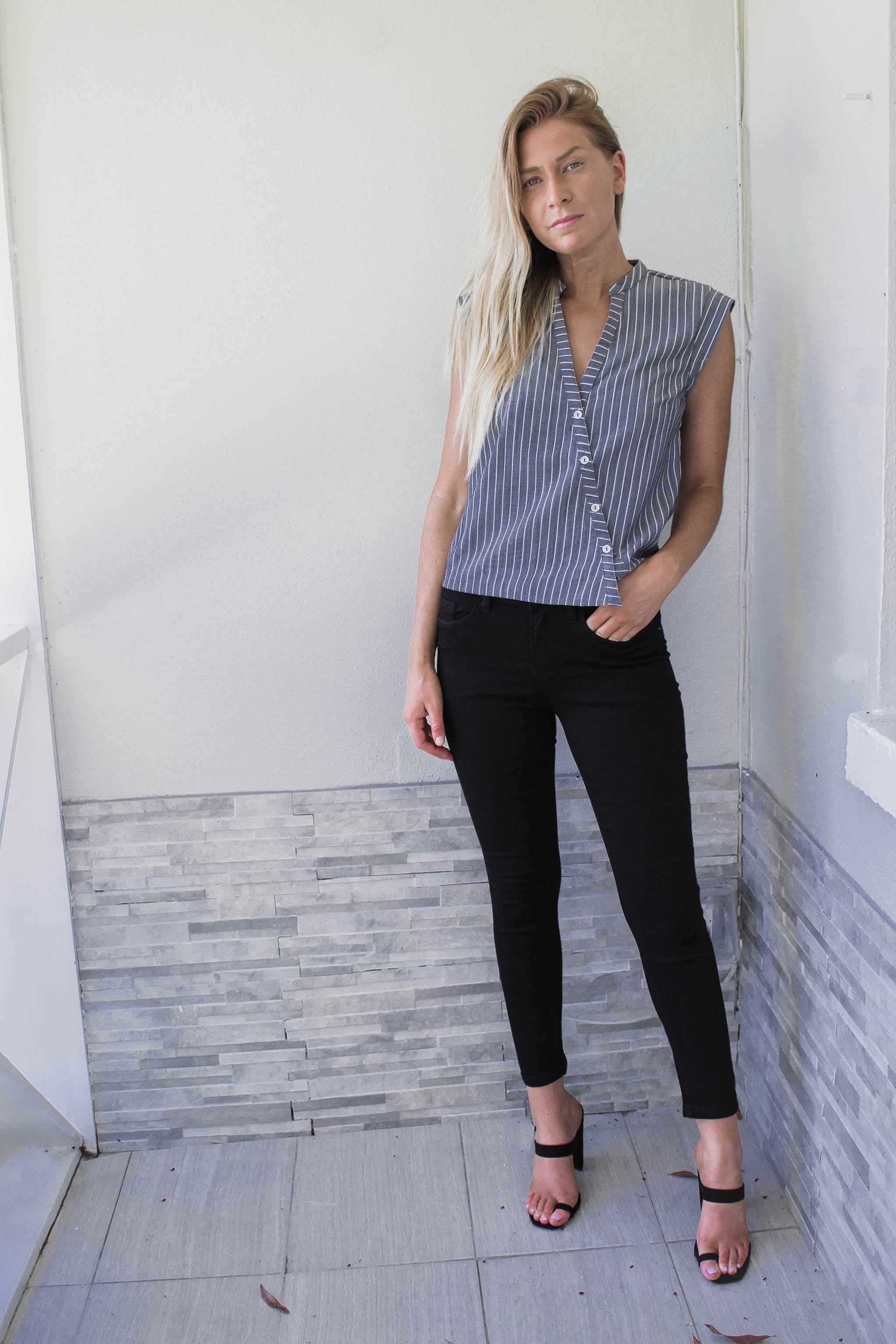 Pierce Asymmetrical Button Down Top
