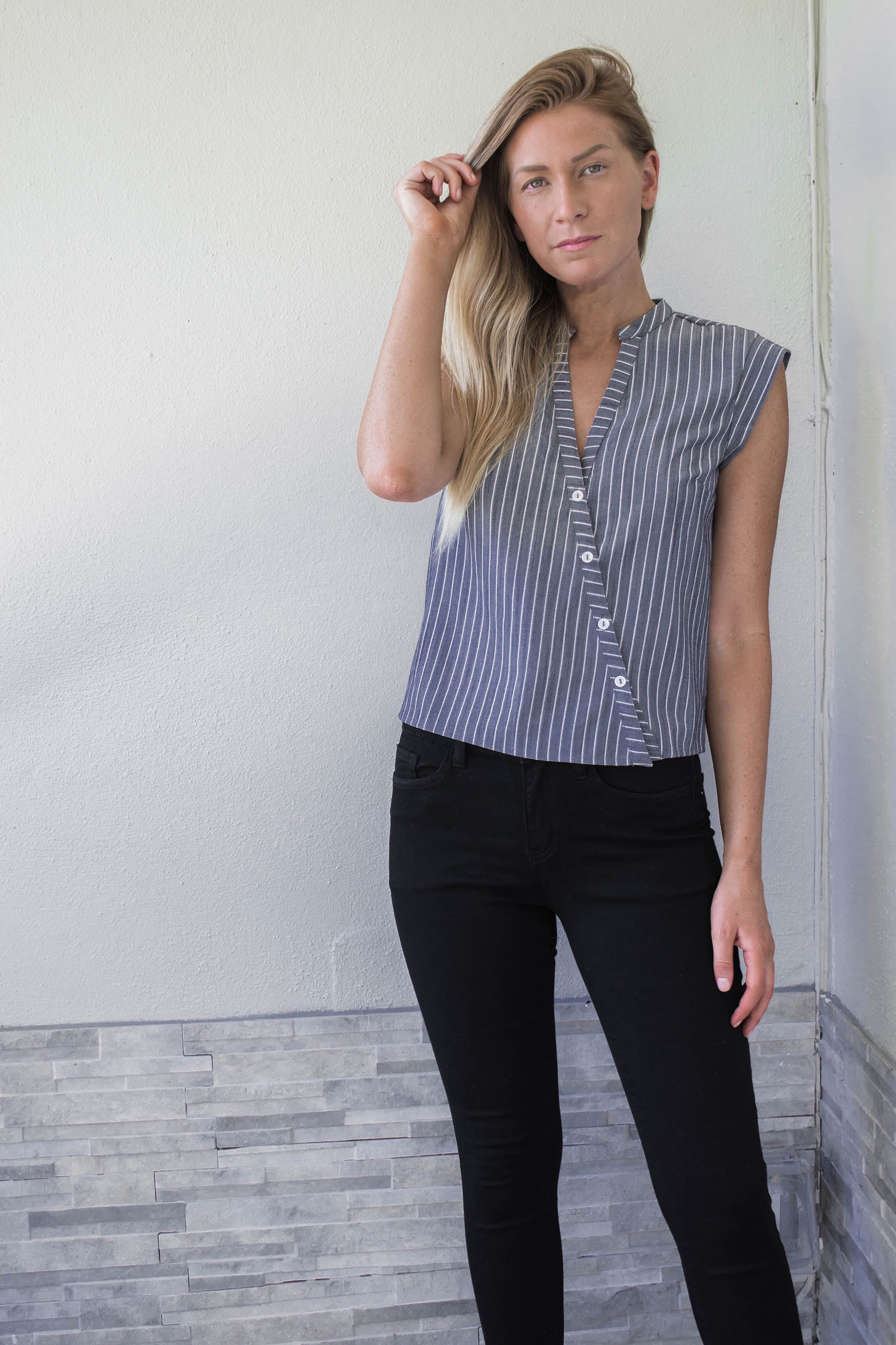 Pierce Asymmetrical Button Down Top