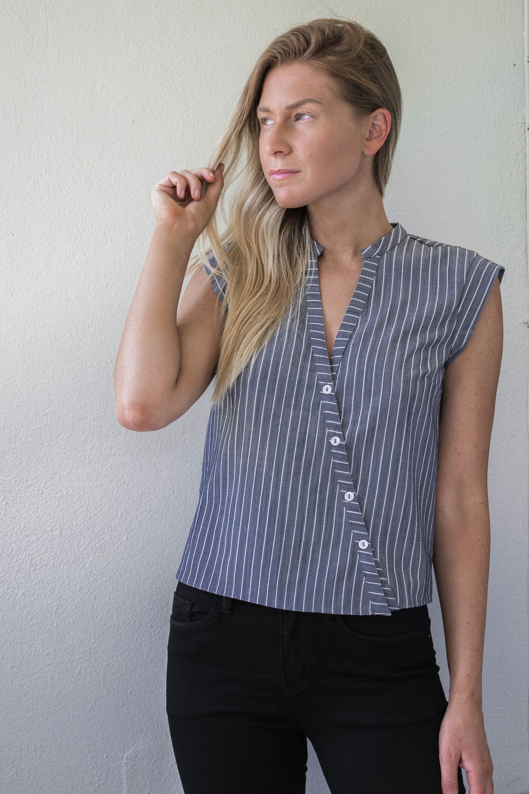Pierce Asymmetrical Button Down Top
