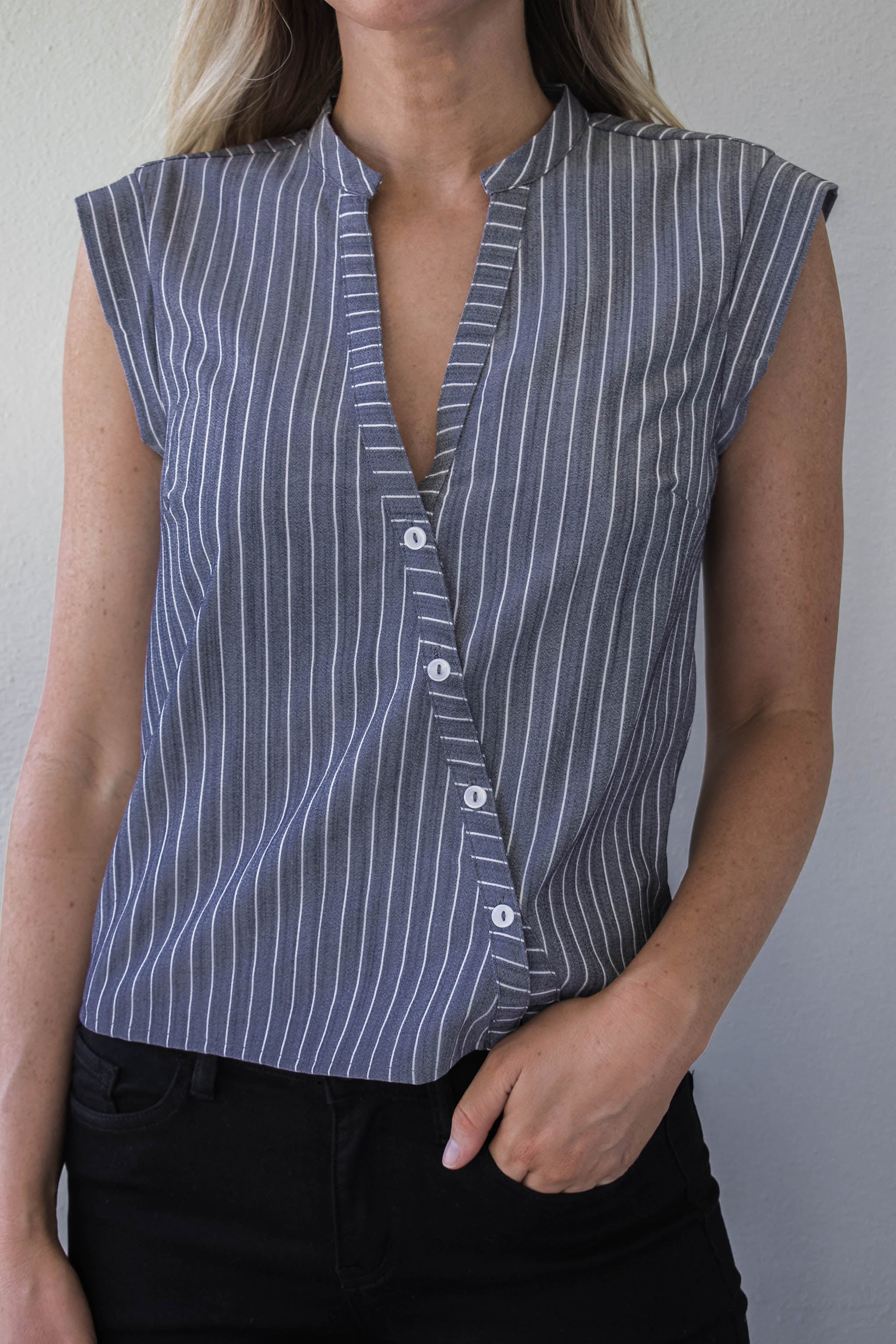 Pierce Asymmetrical Button Down Top