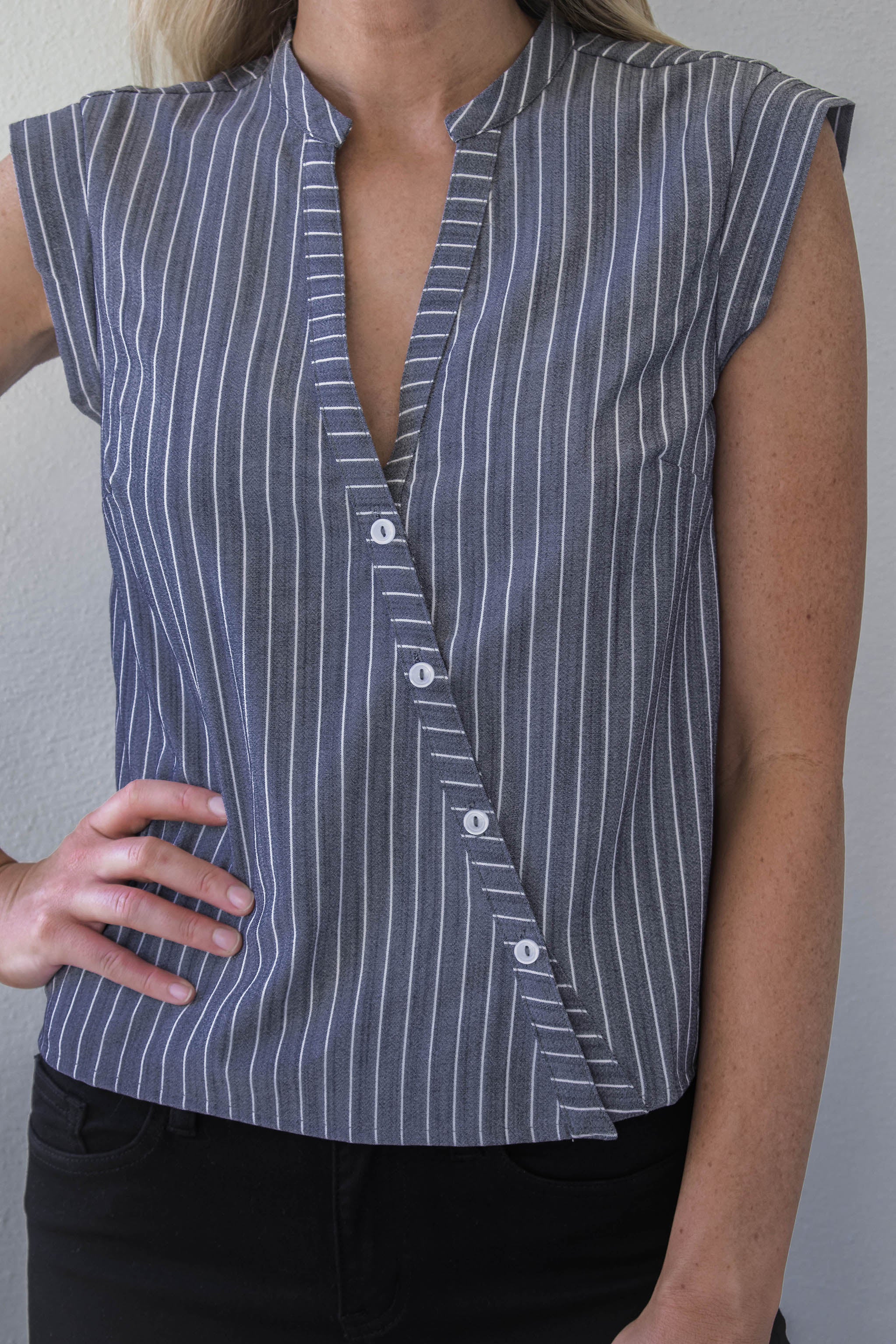 Pierce Asymmetrical Button Down Top