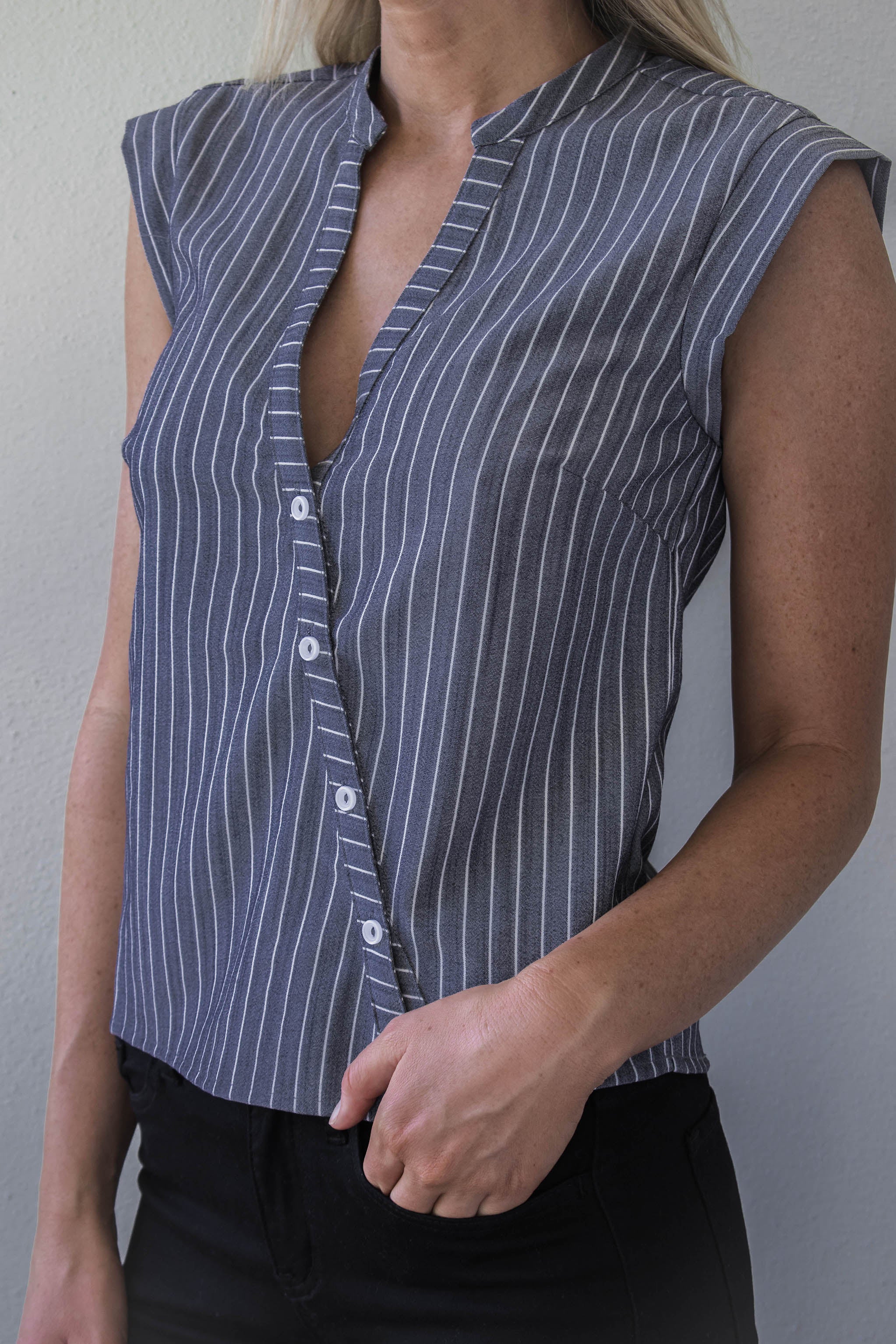 Pierce Asymmetrical Button Down Top