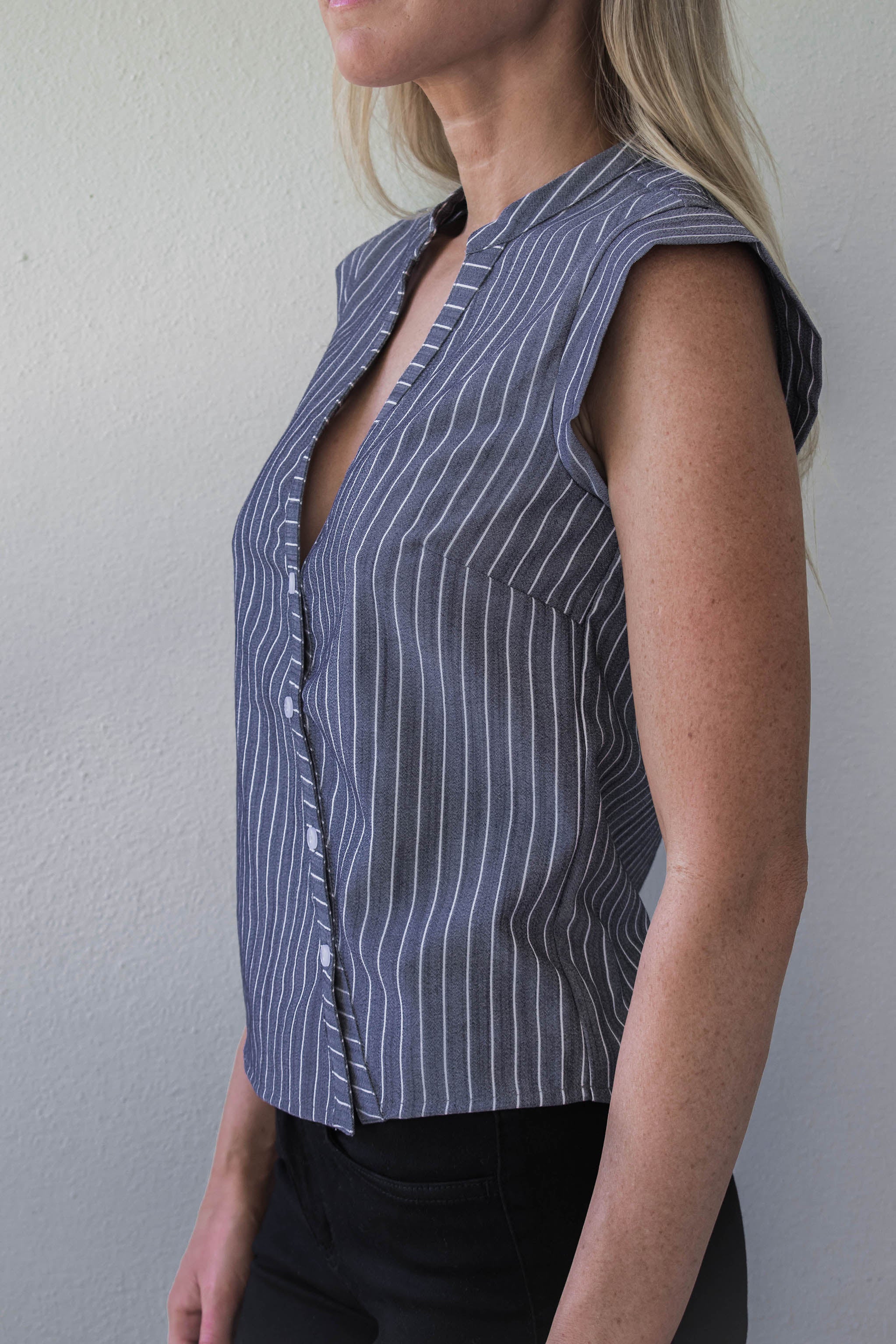 Pierce Asymmetrical Button Down Top