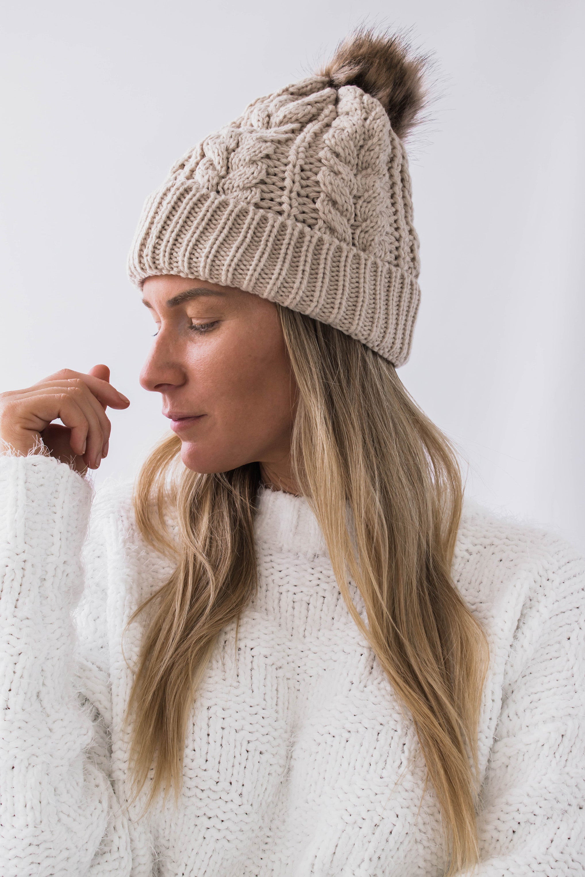 Palmer Cable Knit Beanie - Khaki