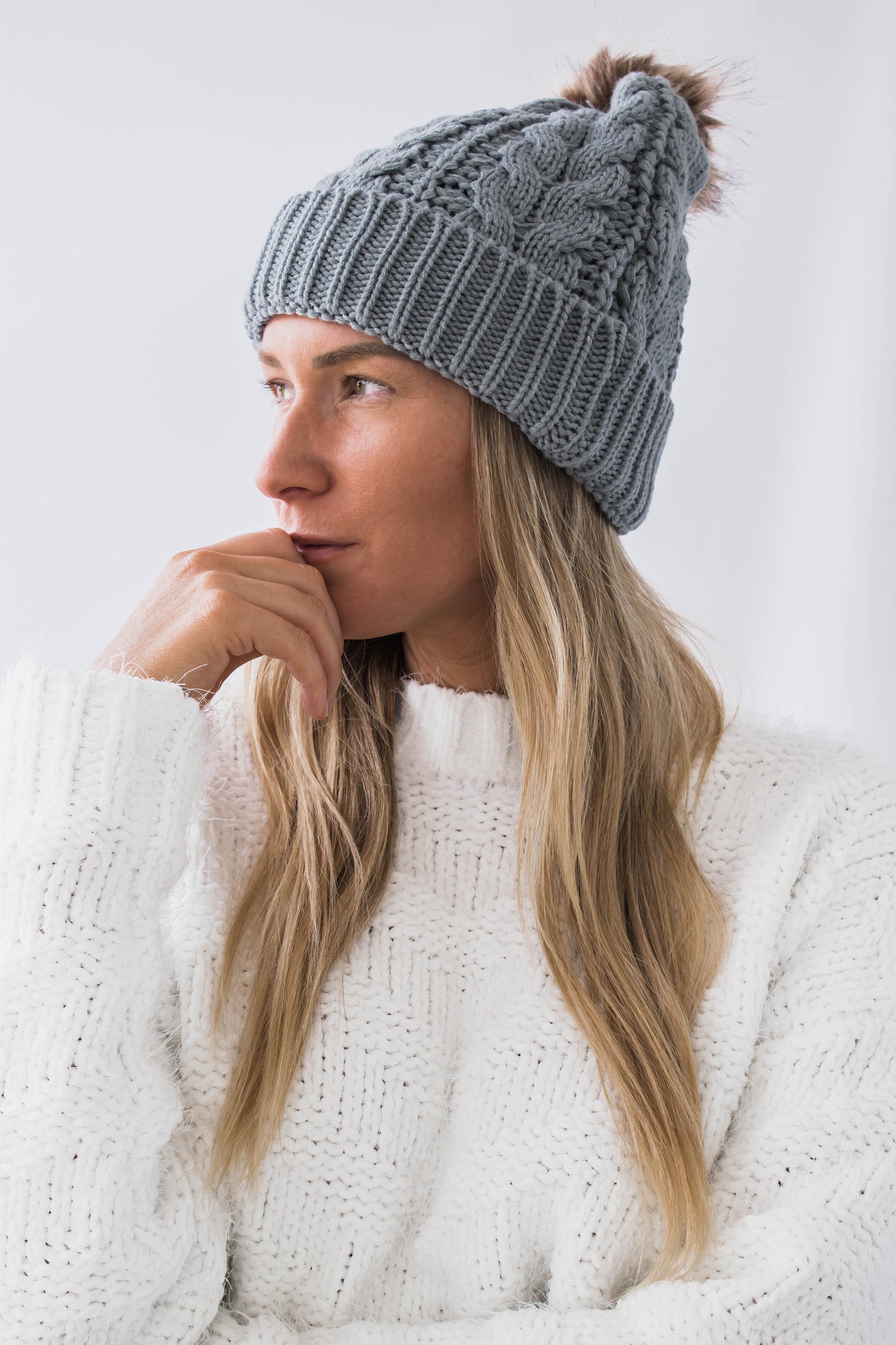 Palmer Cable Knit Beanie - Grey
