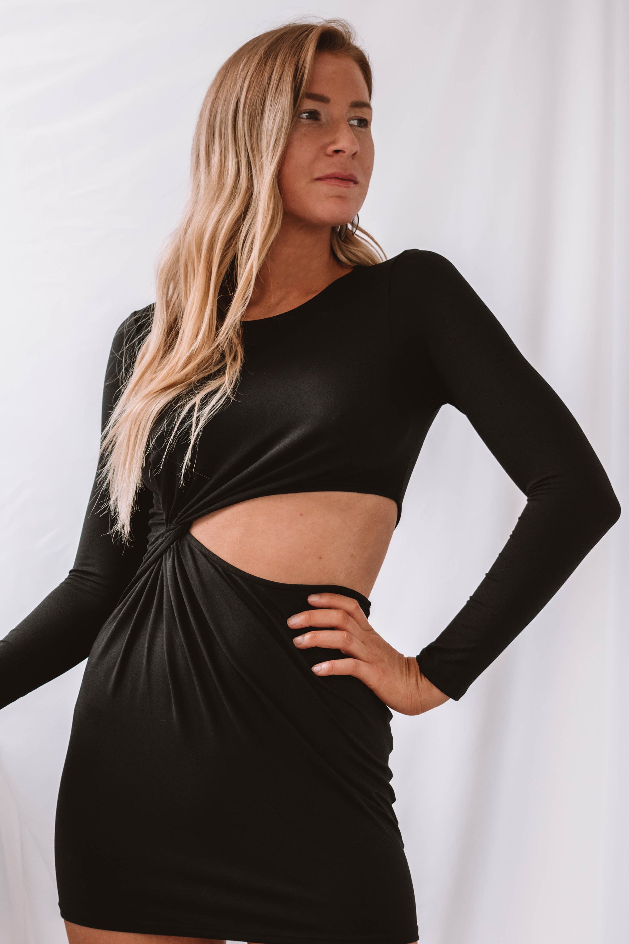 Zack Long Sleeve Cutout Dress - Black