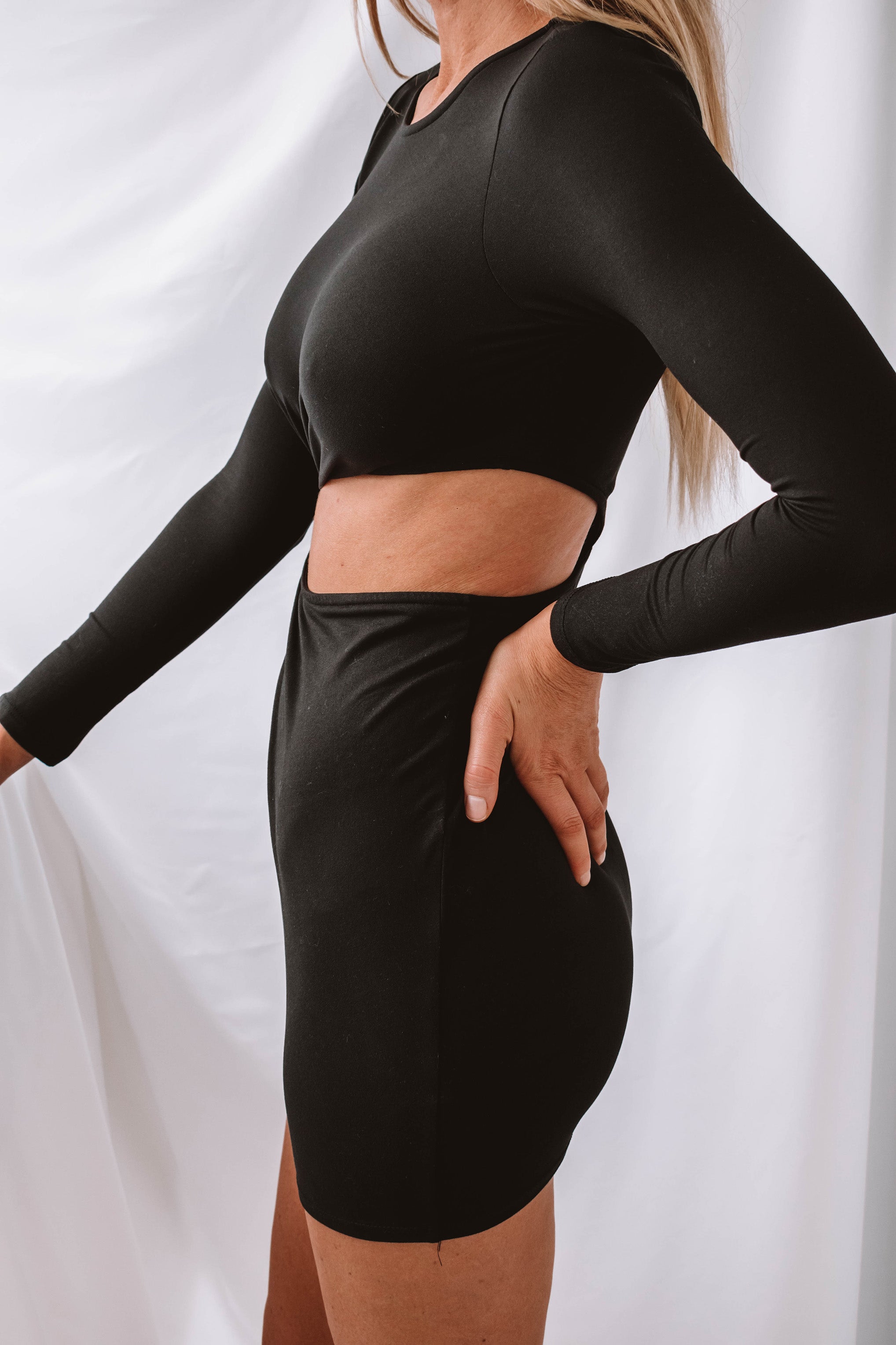 Zack Long Sleeve Cutout Dress - Black