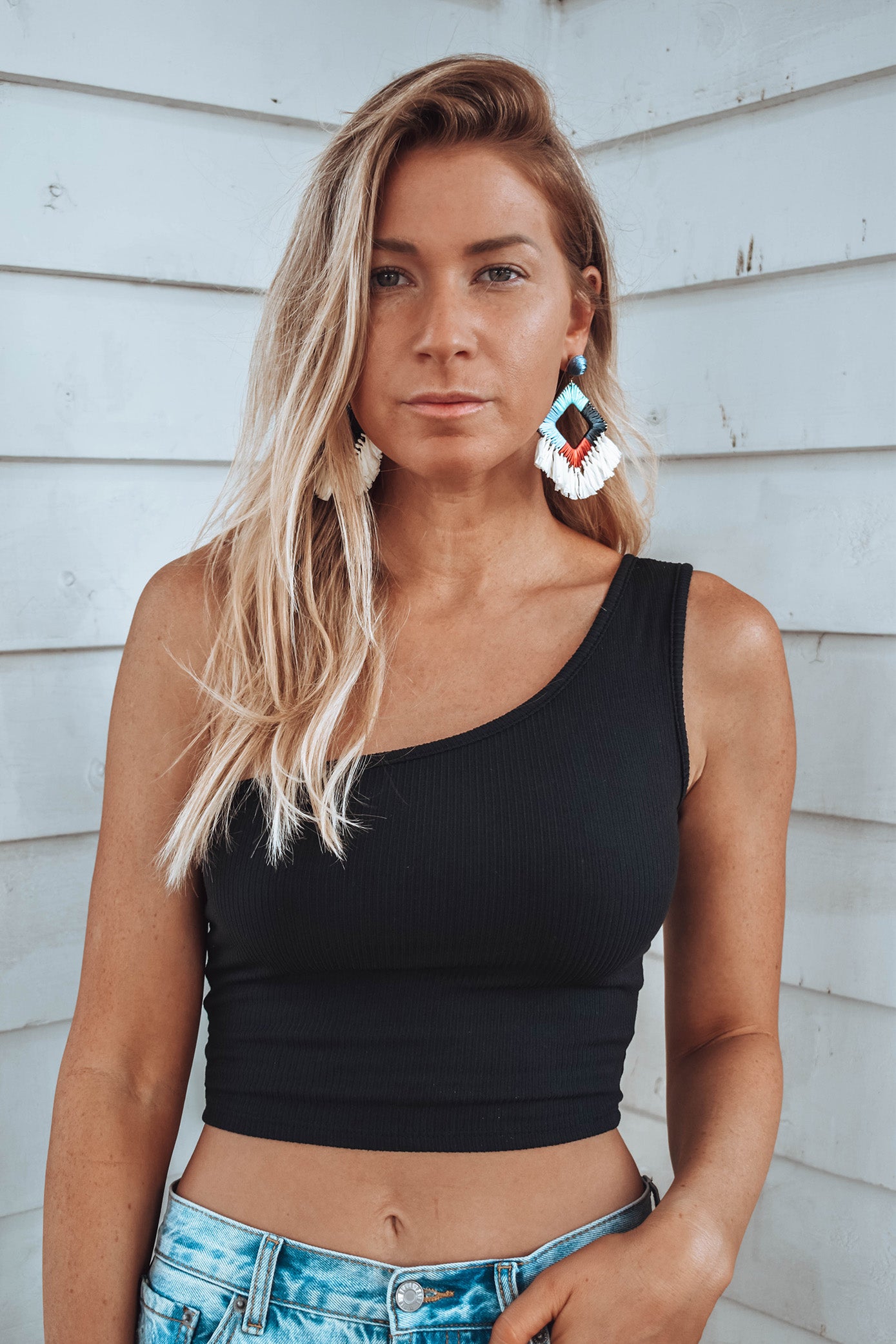 Davis One Shoulder Top - BLACK