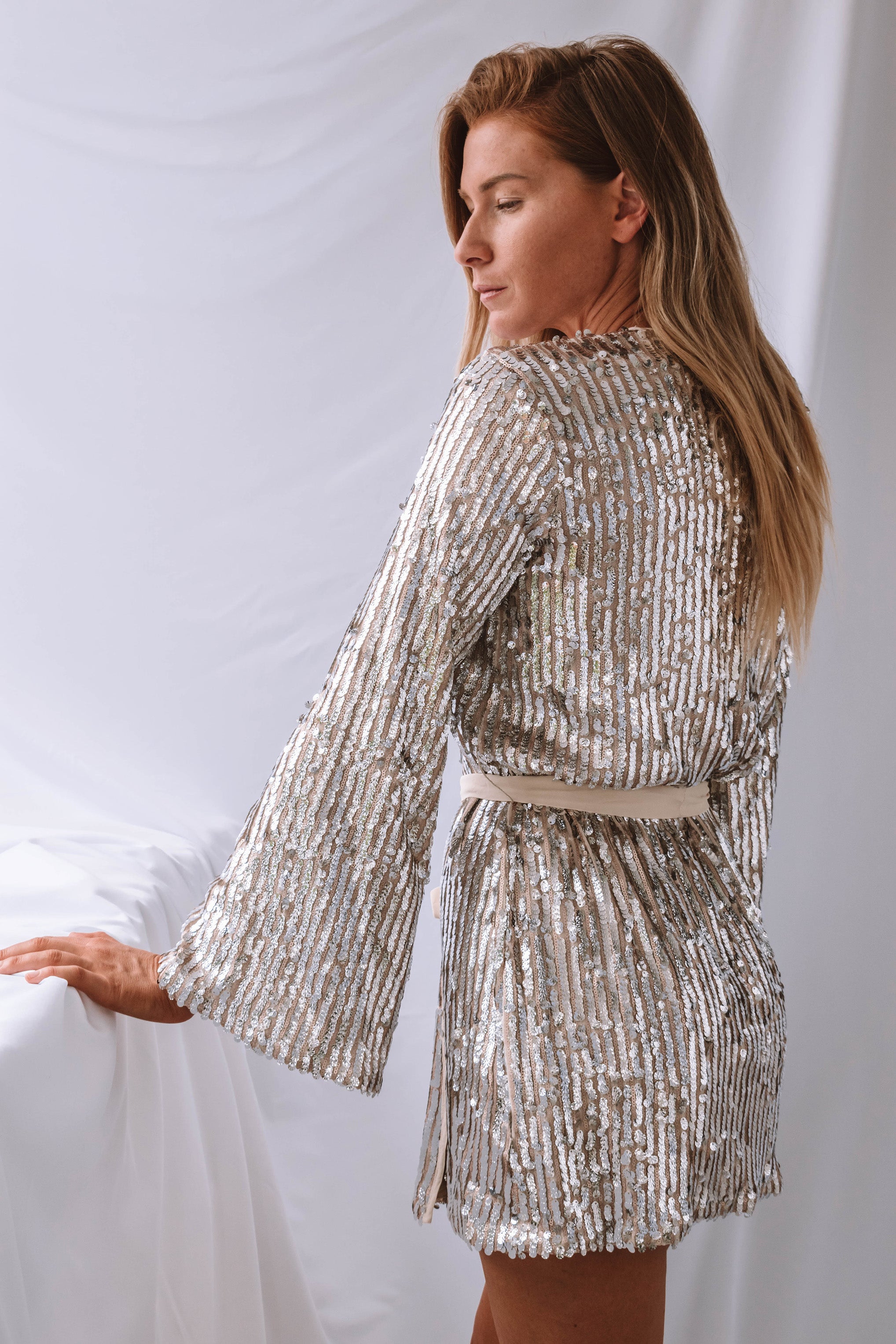 Rhylee Sequin Mini Wrap Dress