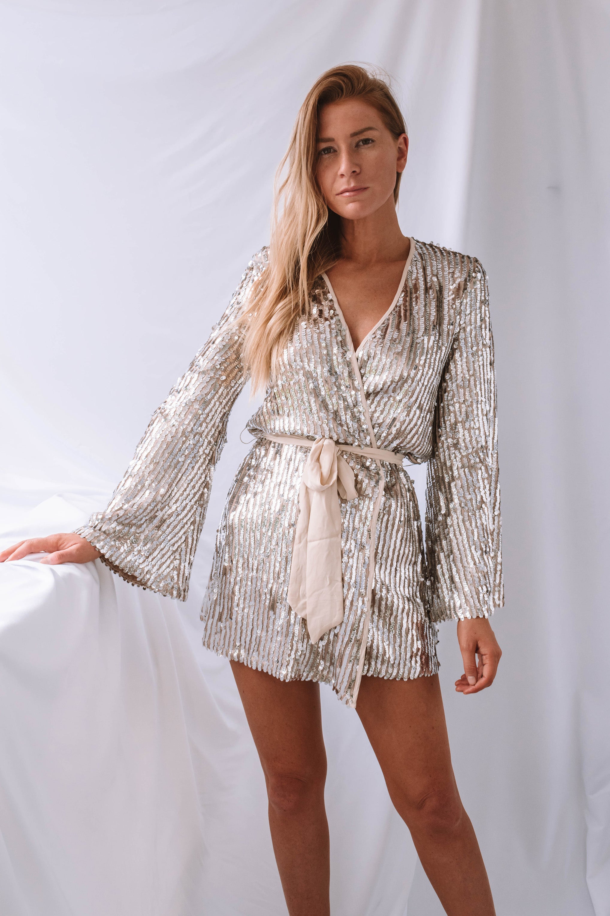 Rhylee Sequin Mini Wrap Dress