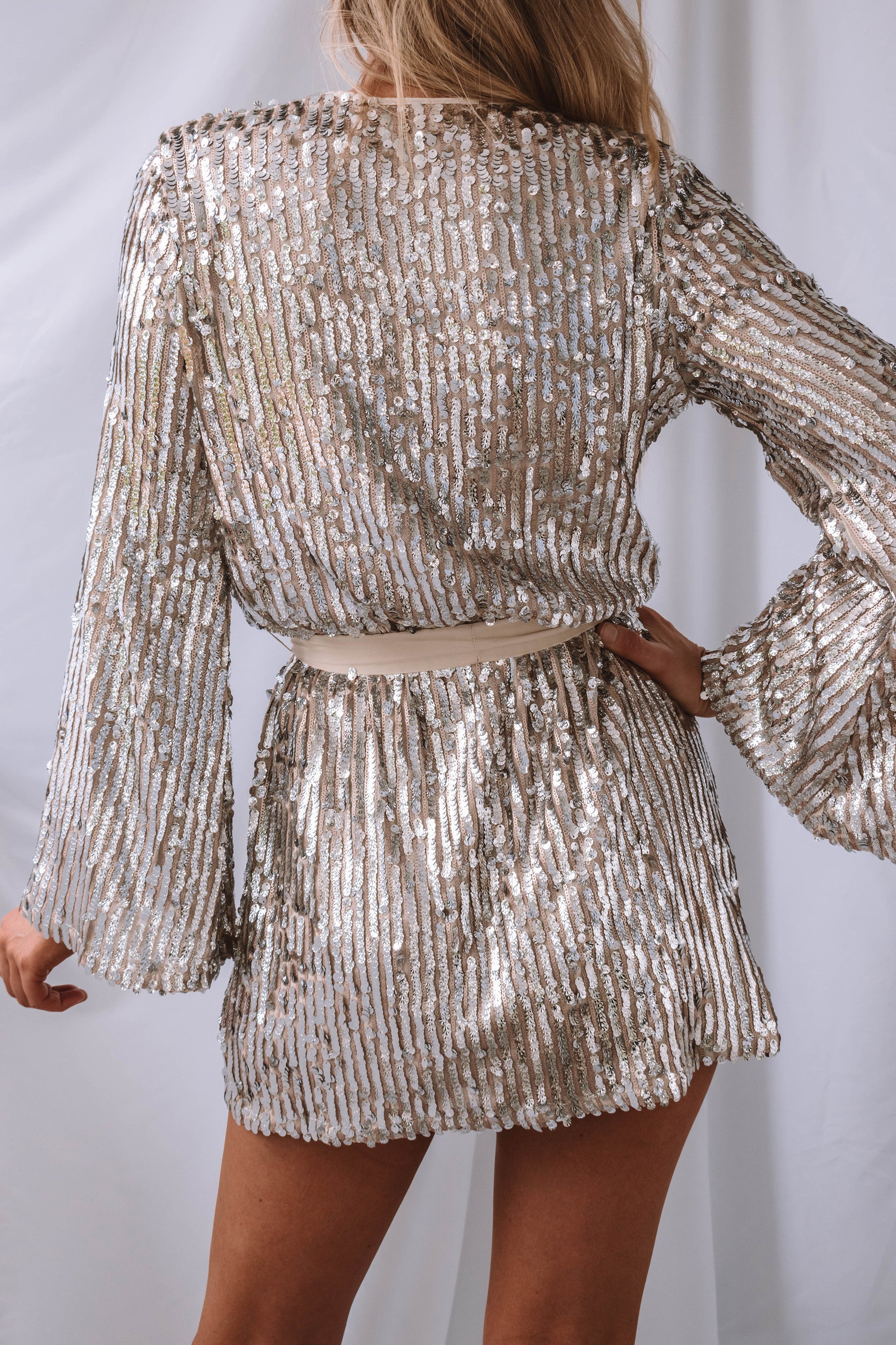 Rhylee Sequin Mini Wrap Dress