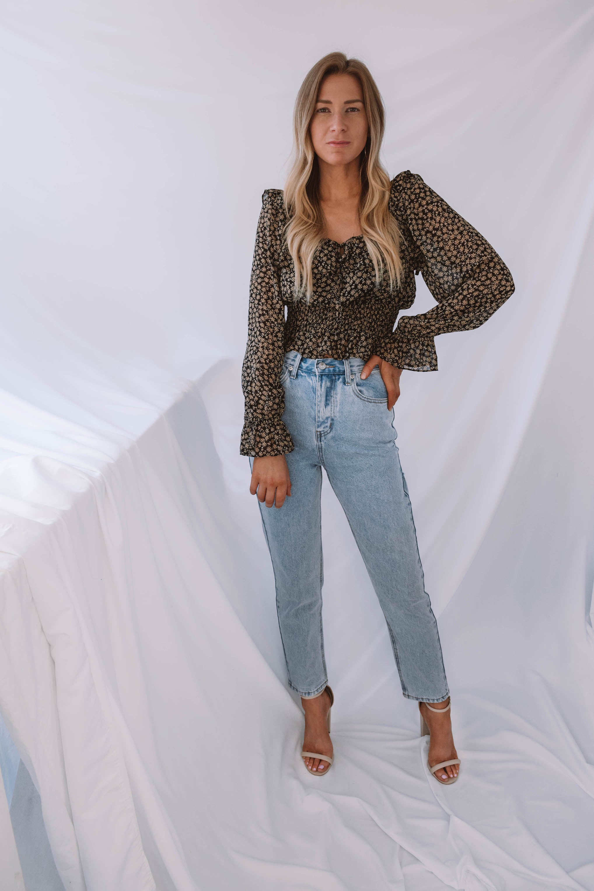 Rosemary Floral Square Neck Ruffle Blouse