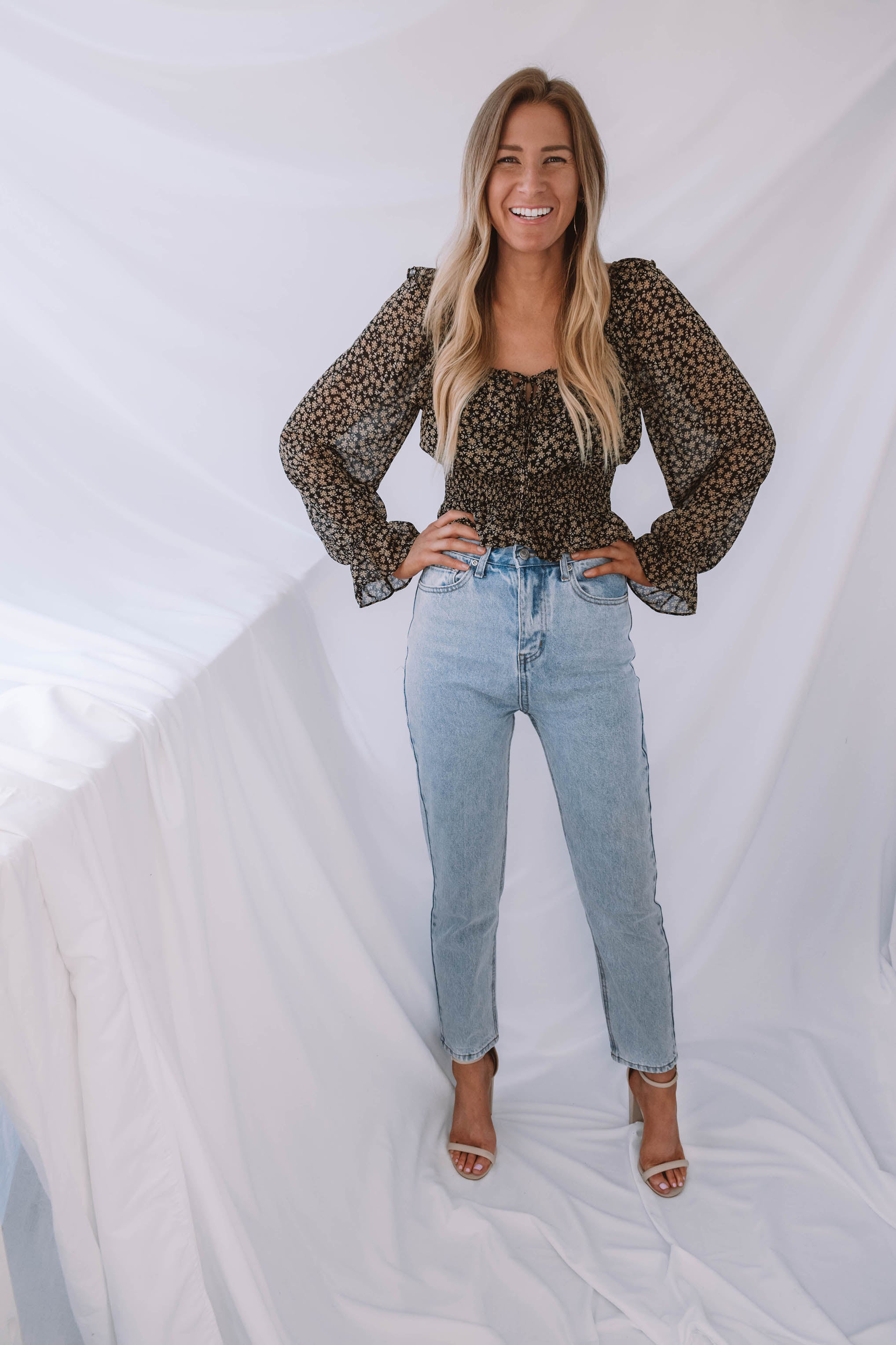 Rosemary Floral Square Neck Ruffle Blouse