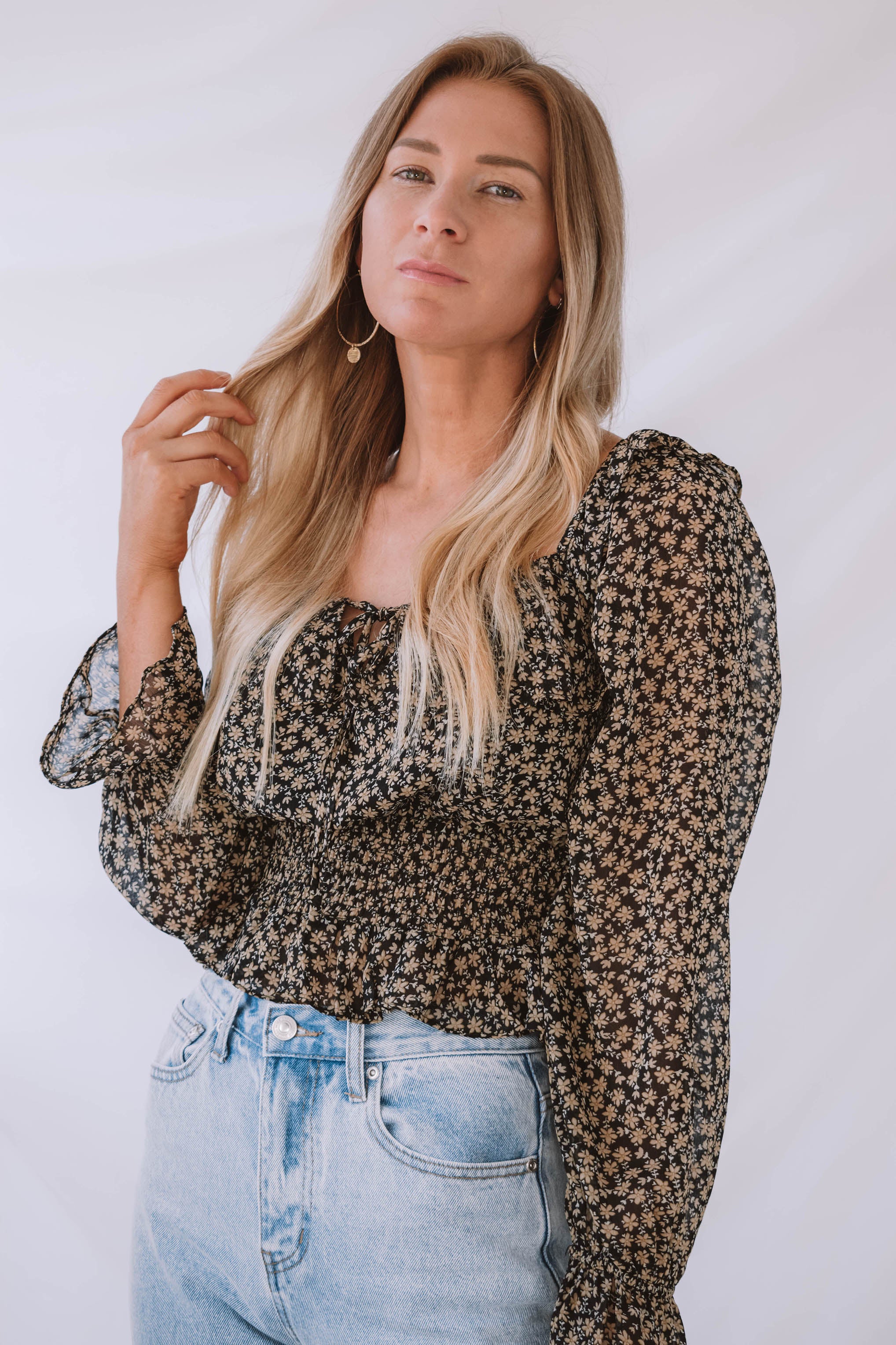 Rosemary Floral Square Neck Ruffle Blouse