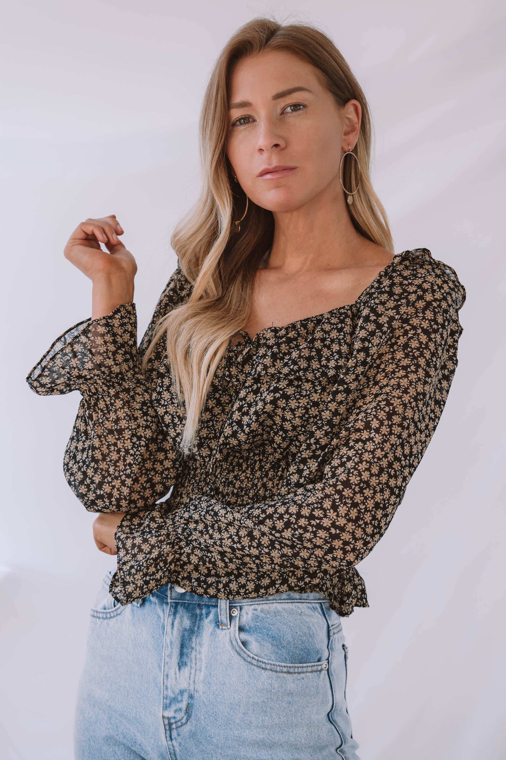 Rosemary Floral Square Neck Ruffle Blouse