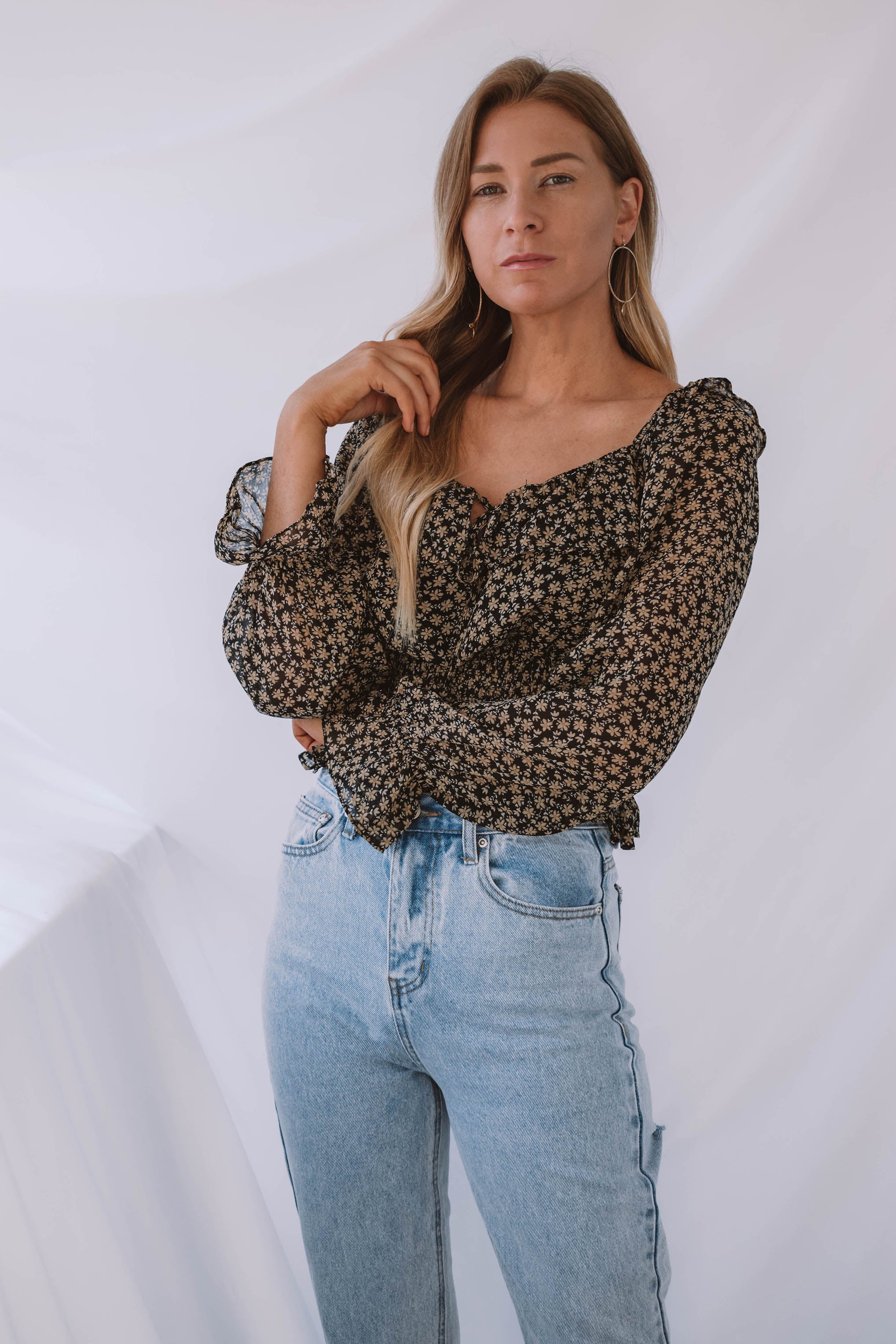 Rosemary Floral Square Neck Ruffle Blouse