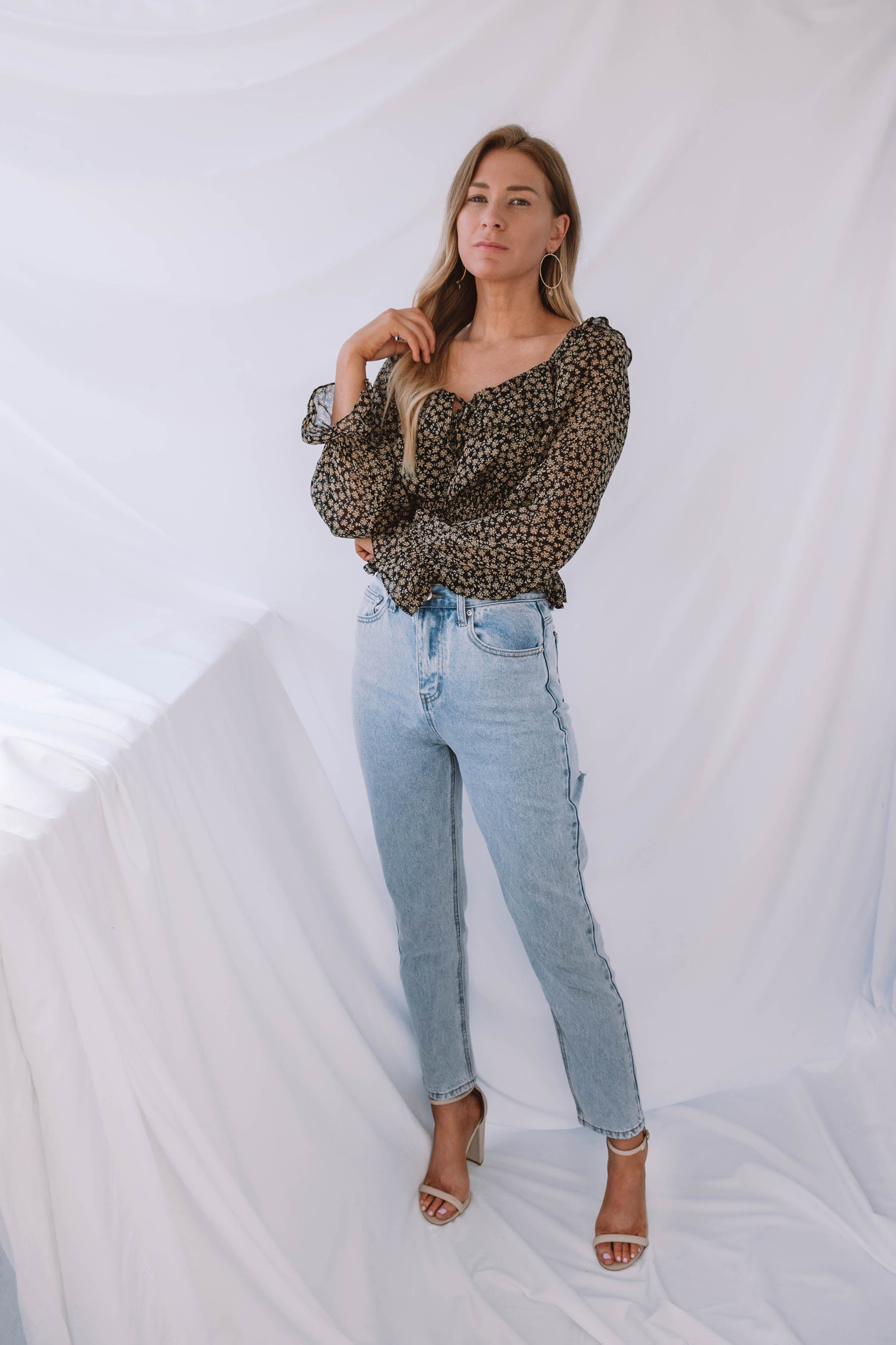 Rosemary Floral Square Neck Ruffle Blouse