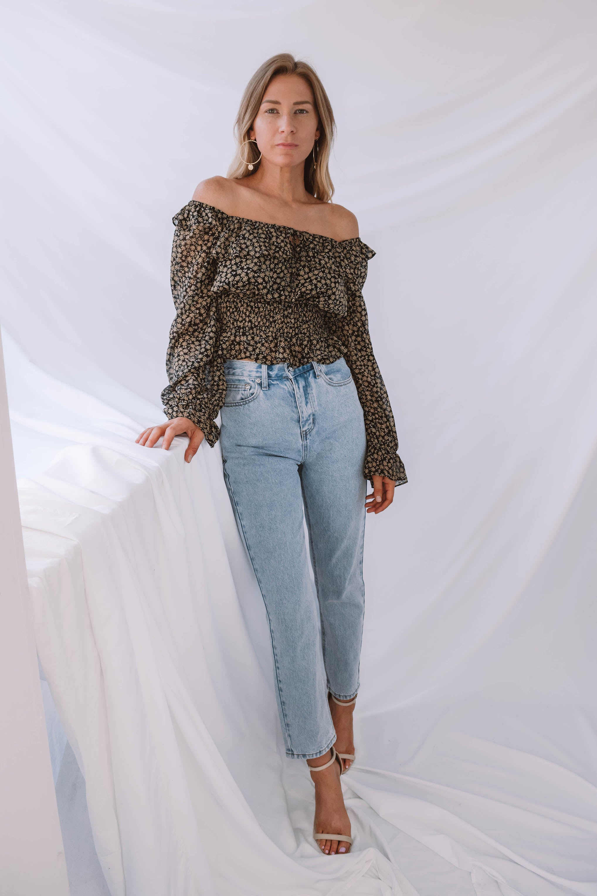 Rosemary Floral Square Neck Ruffle Blouse