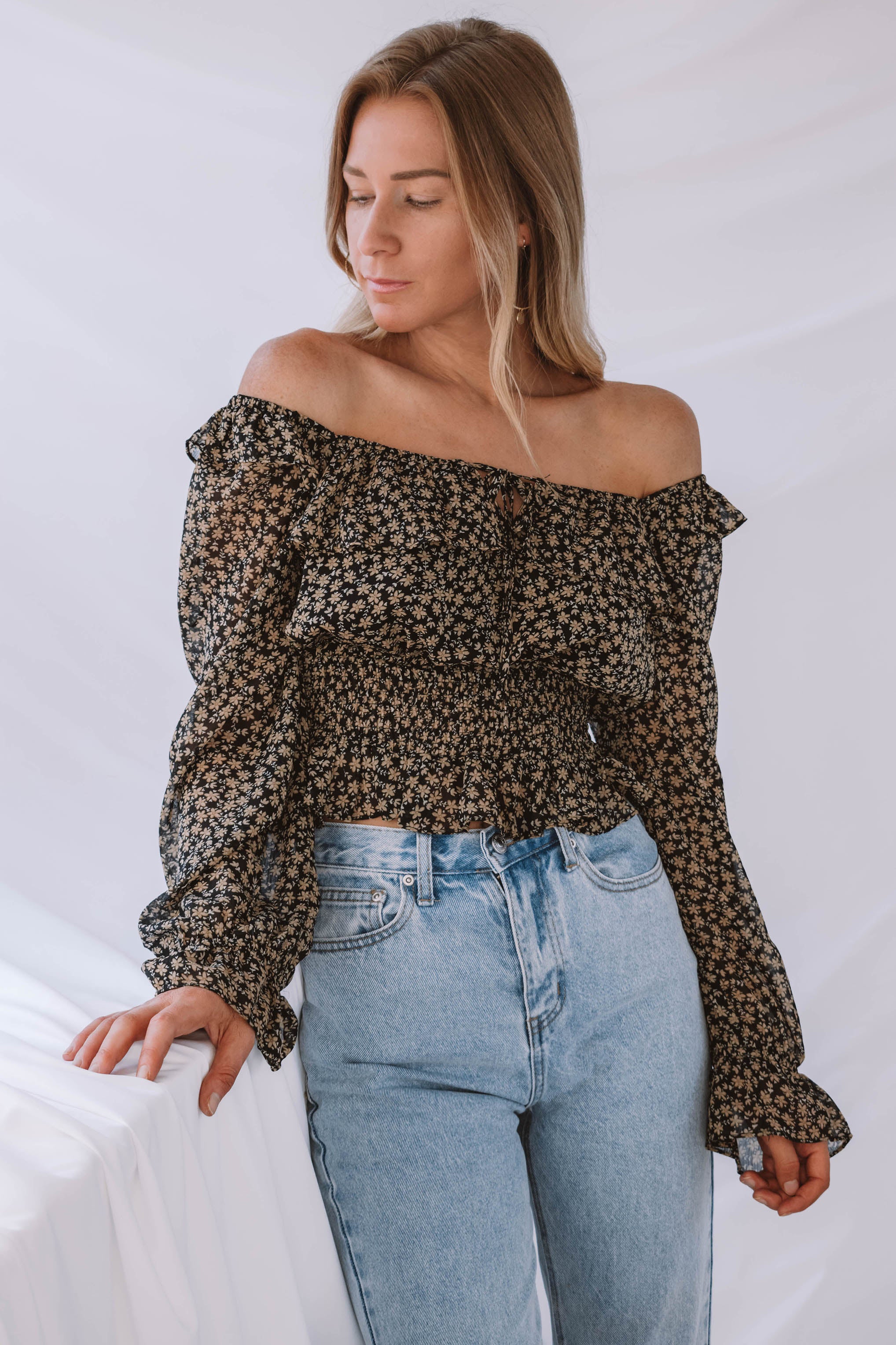 Rosemary Floral Square Neck Ruffle Blouse