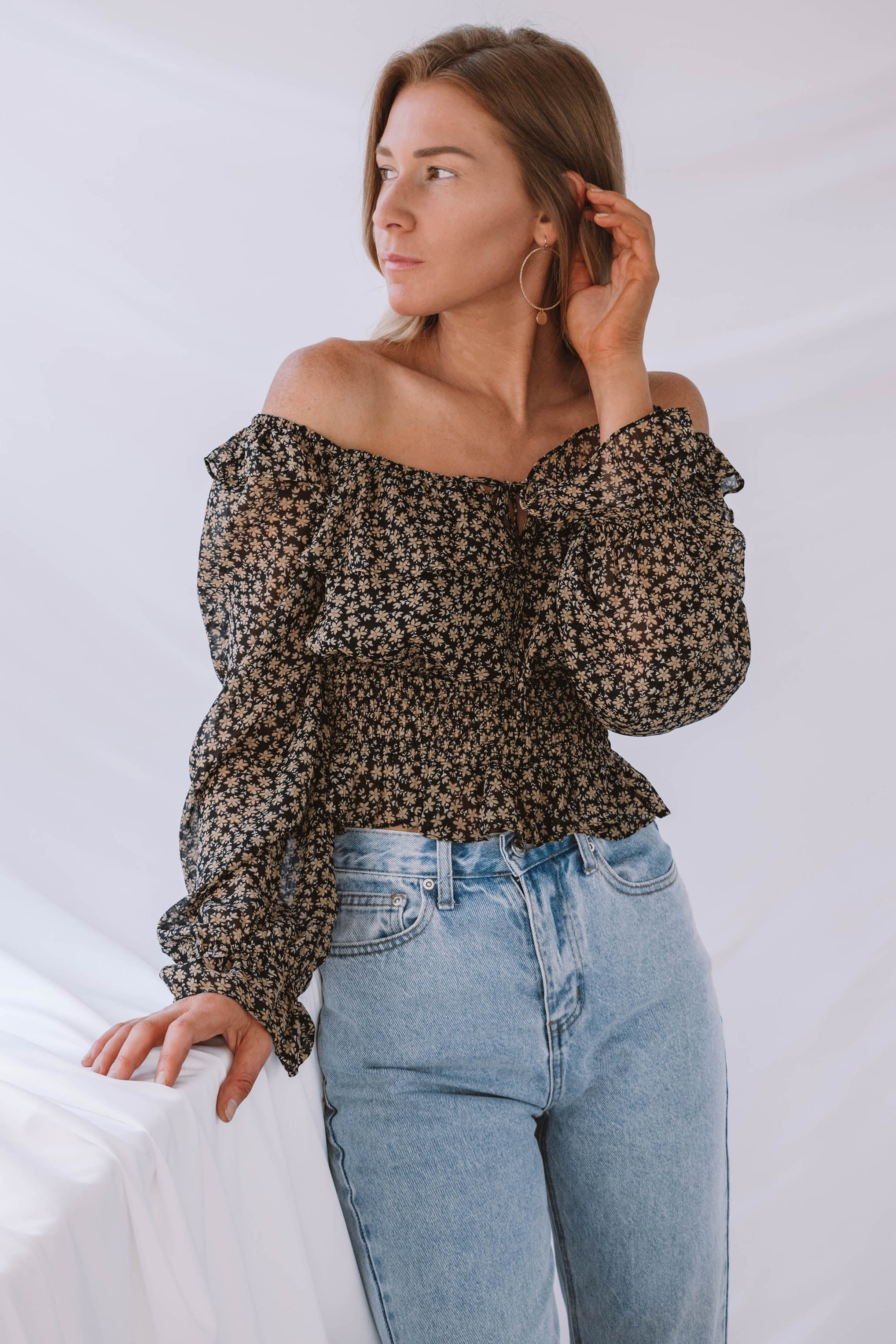 Rosemary Floral Square Neck Ruffle Blouse